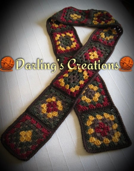 Handmade Crochet Granny Square Scarf.