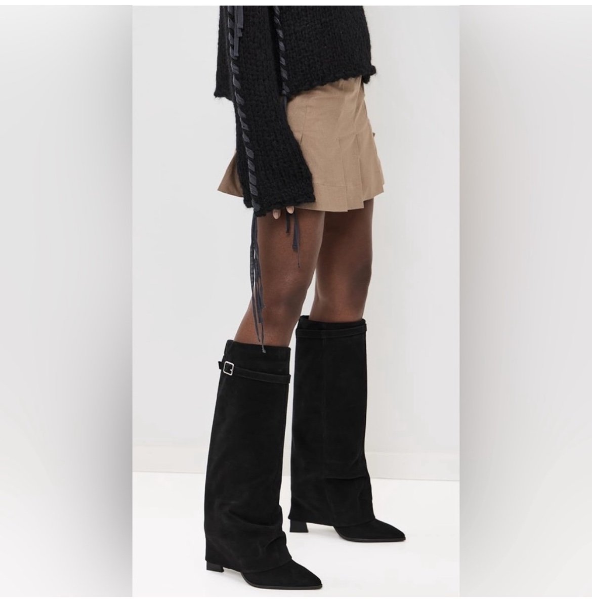 278 MRSP | Free People - Felicity Fold Over Boots | Black Suede | US 9