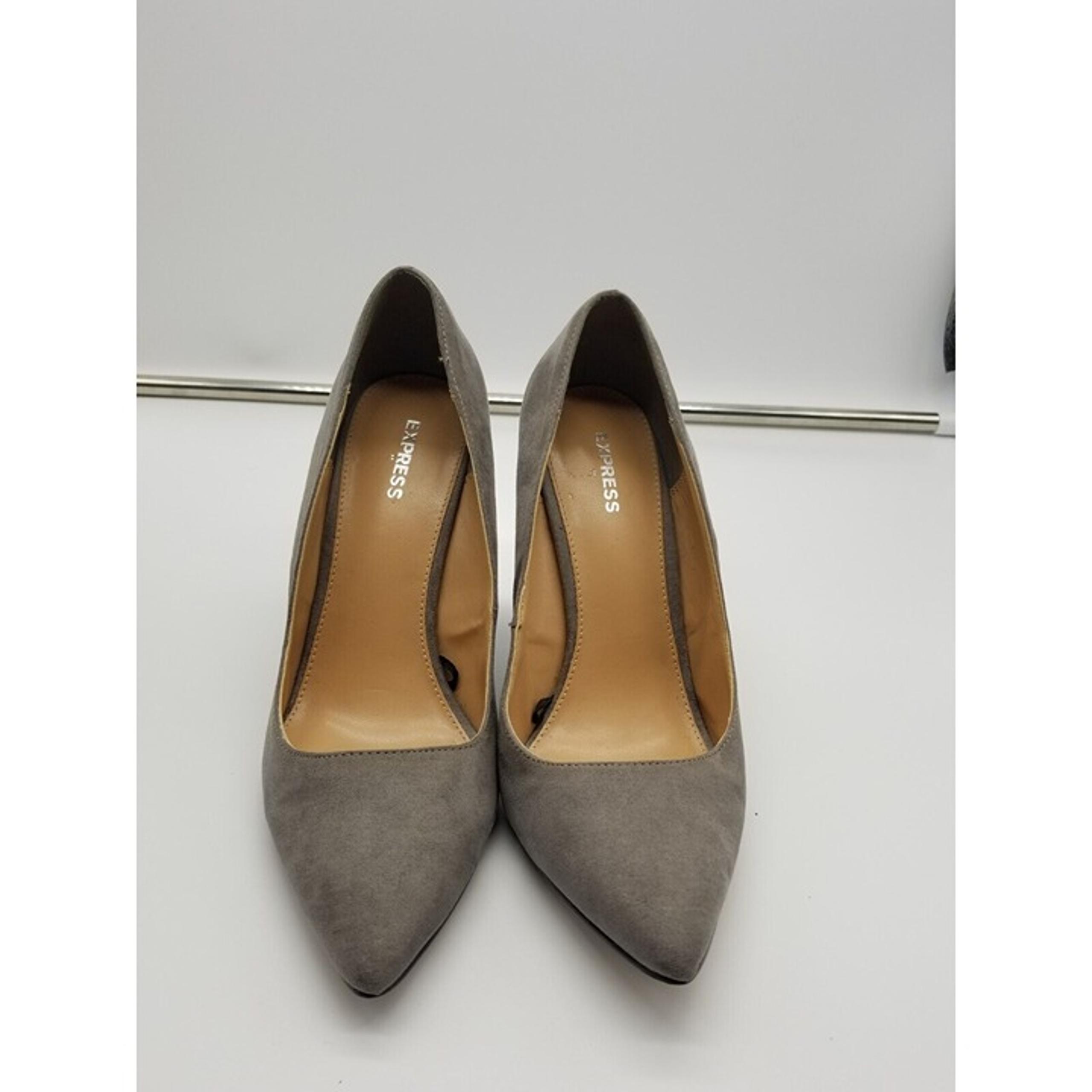Express Grey Wedge Suede Leather Pump Women Heels With Pointed Toe