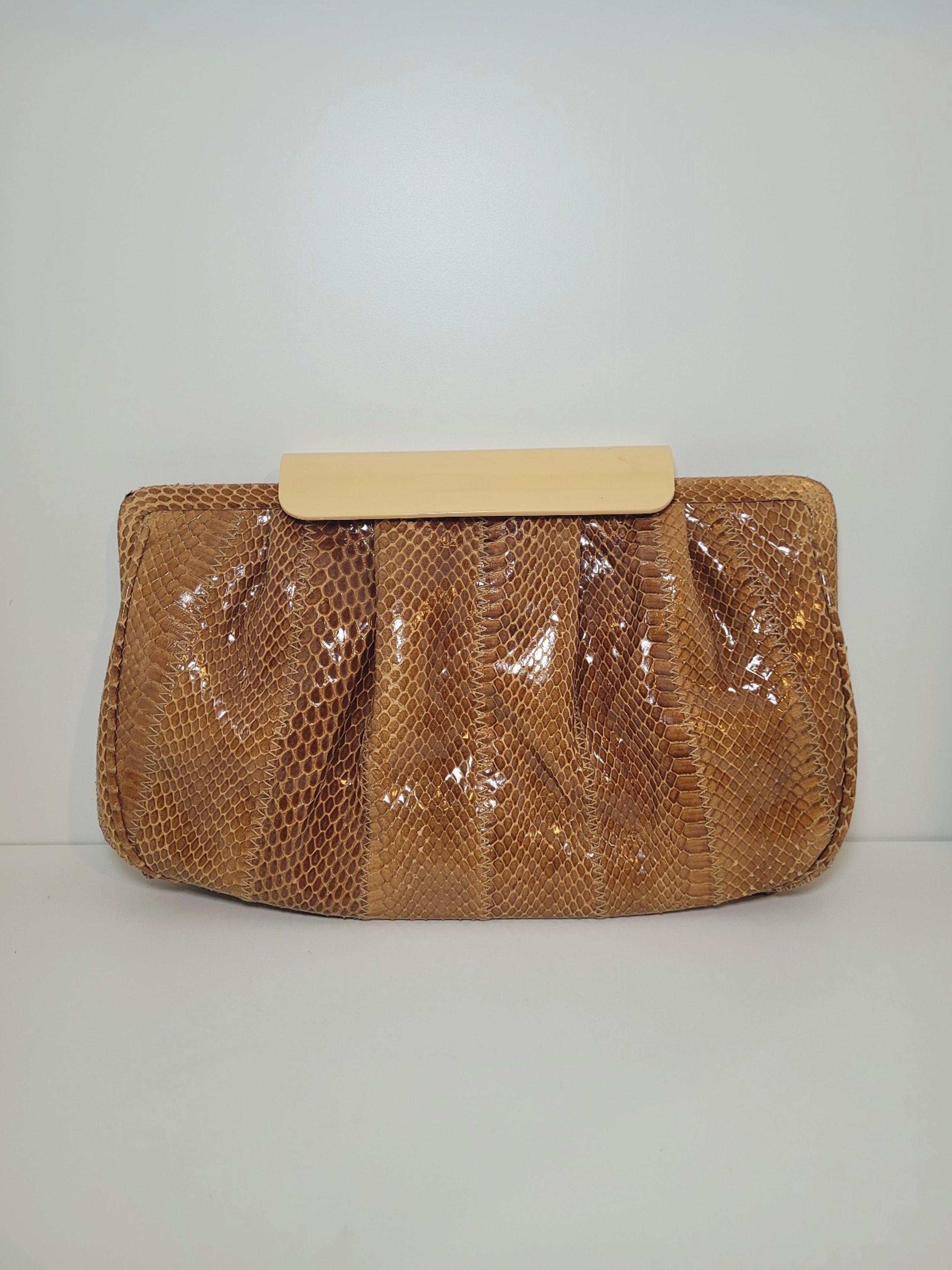 Vintage 70s Susan Gail Snakeskin Clutch with Coin Purse and Mirror