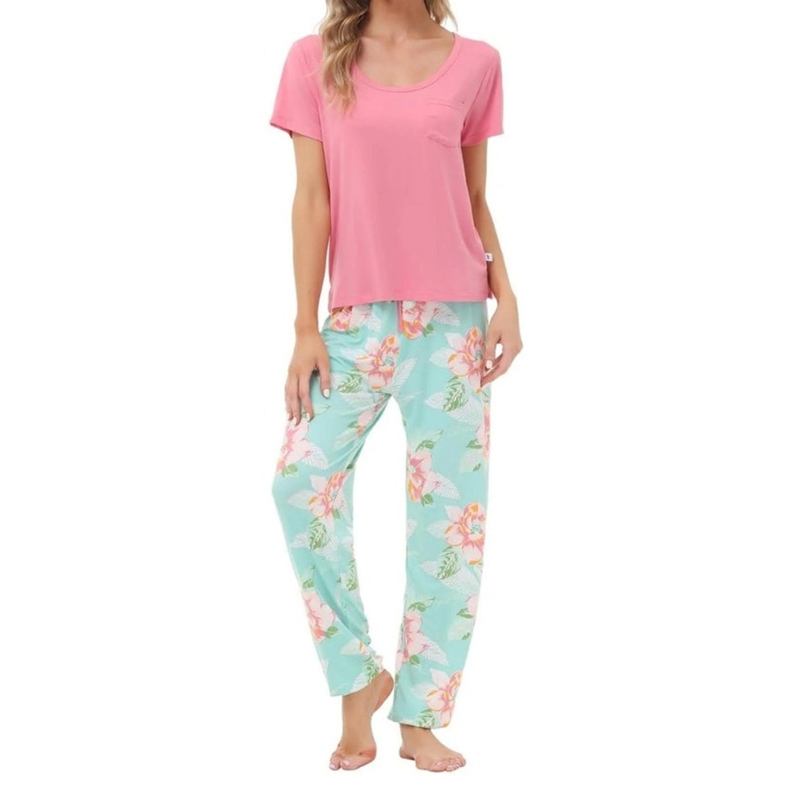 Echo Women's Short Sleeve Pocket T-Shirt/Printed Jogger Pants Pajama Set L 185