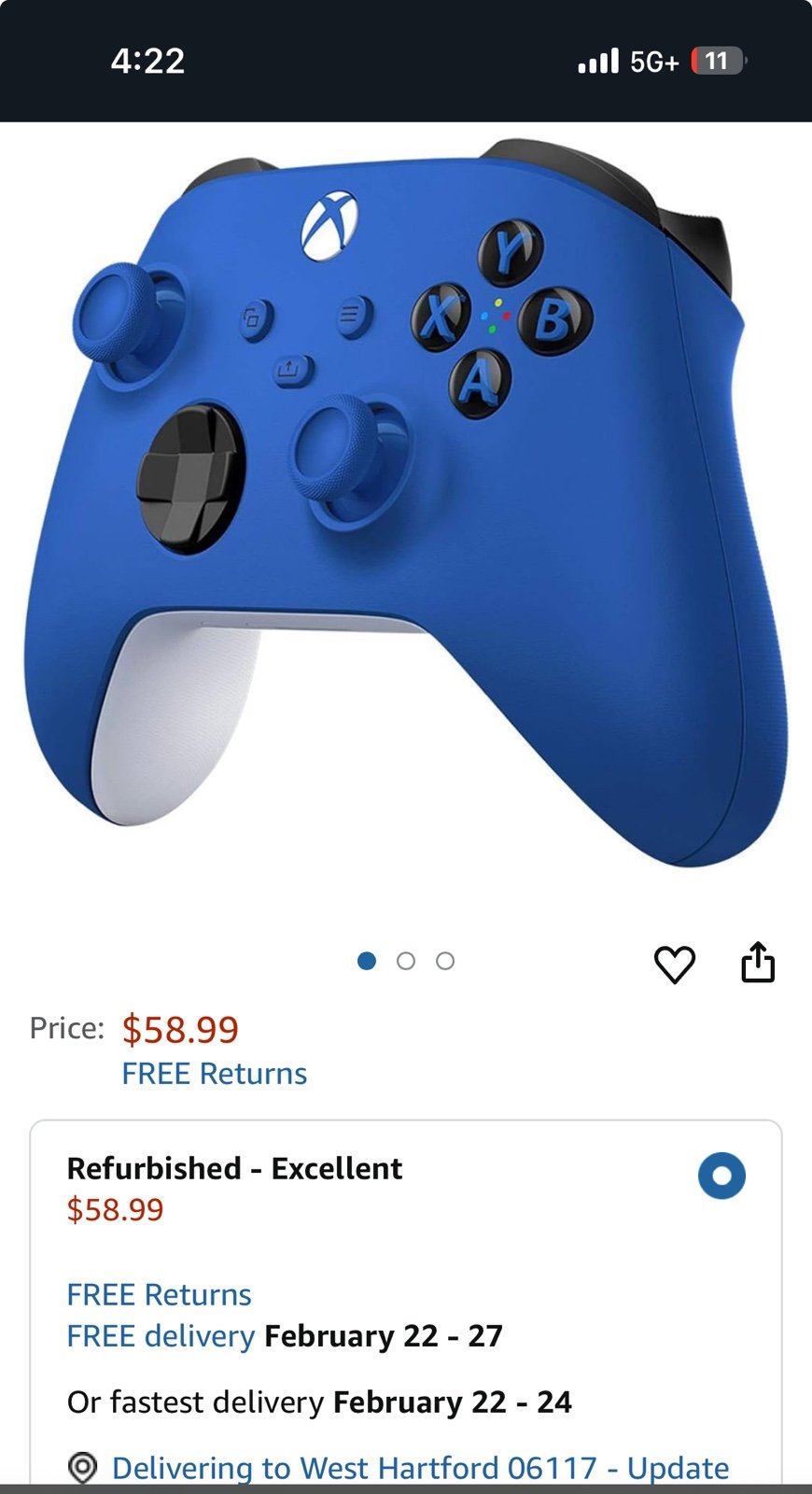 Microsoft Xbox One S Wireless Bluetooth Controller BLUE