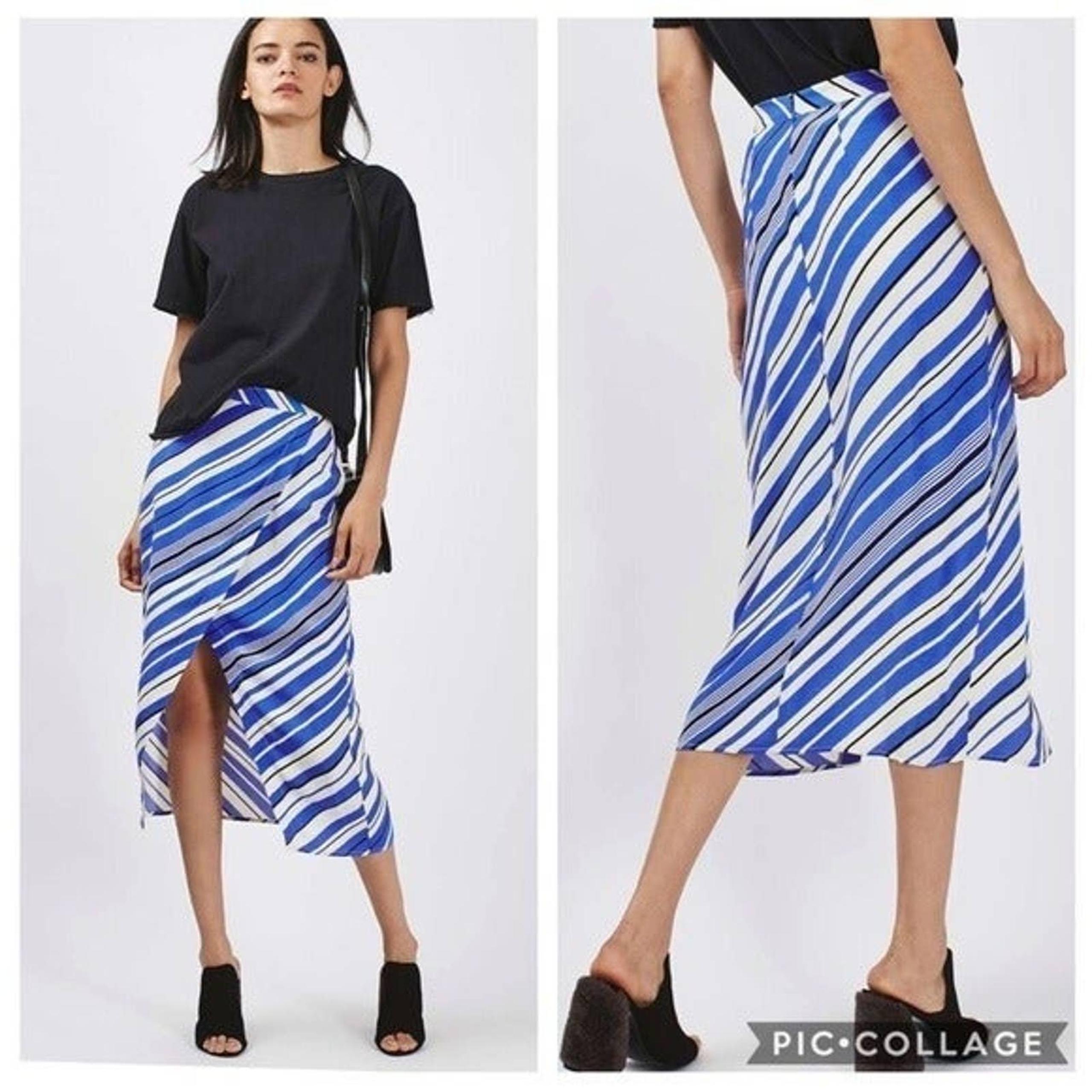 Topshop Blue Stripe Wrap Midi Skirt 0