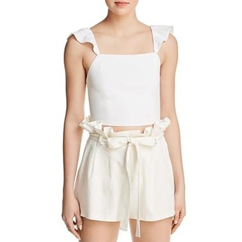 Alice and Olivia Celestia Crop Flutter Sleeveless Blouse White Size 12 0512E