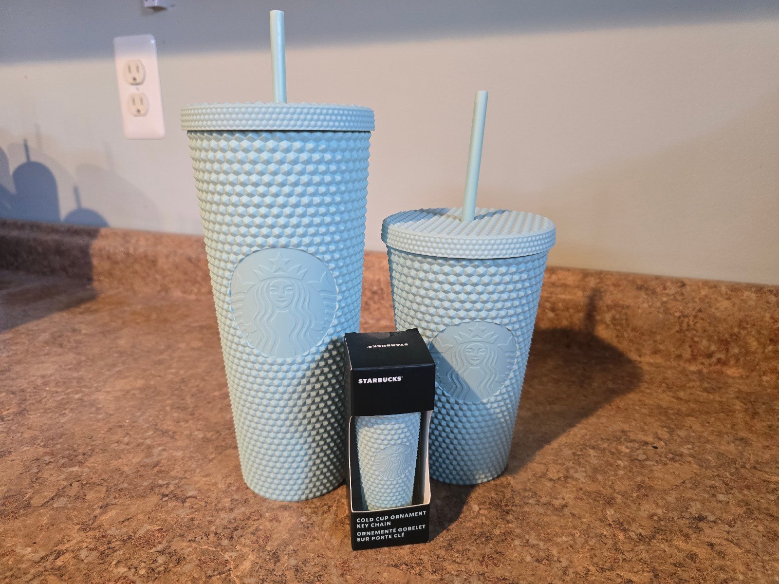 Starbucks Original Matte Teal Venti and Grande Studded Tumbler with keychain