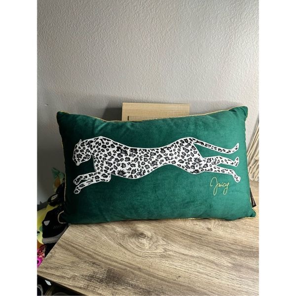 Juicy Couture Y2K Cheetah Leopard Green Velour Velvet Pillow