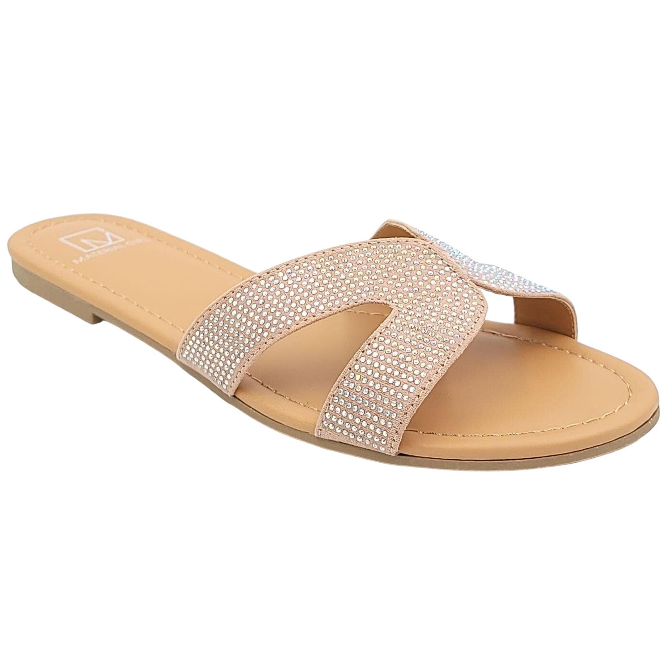Material Girl Women Slide Sandals Acelina Size US 10M Blush Bling Rhinestones