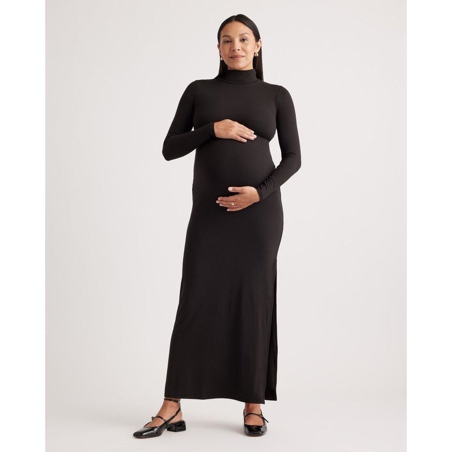 NWT Quince Women's Recycled Knit Maternity Mock Neck Maxi Dress Black Size XS