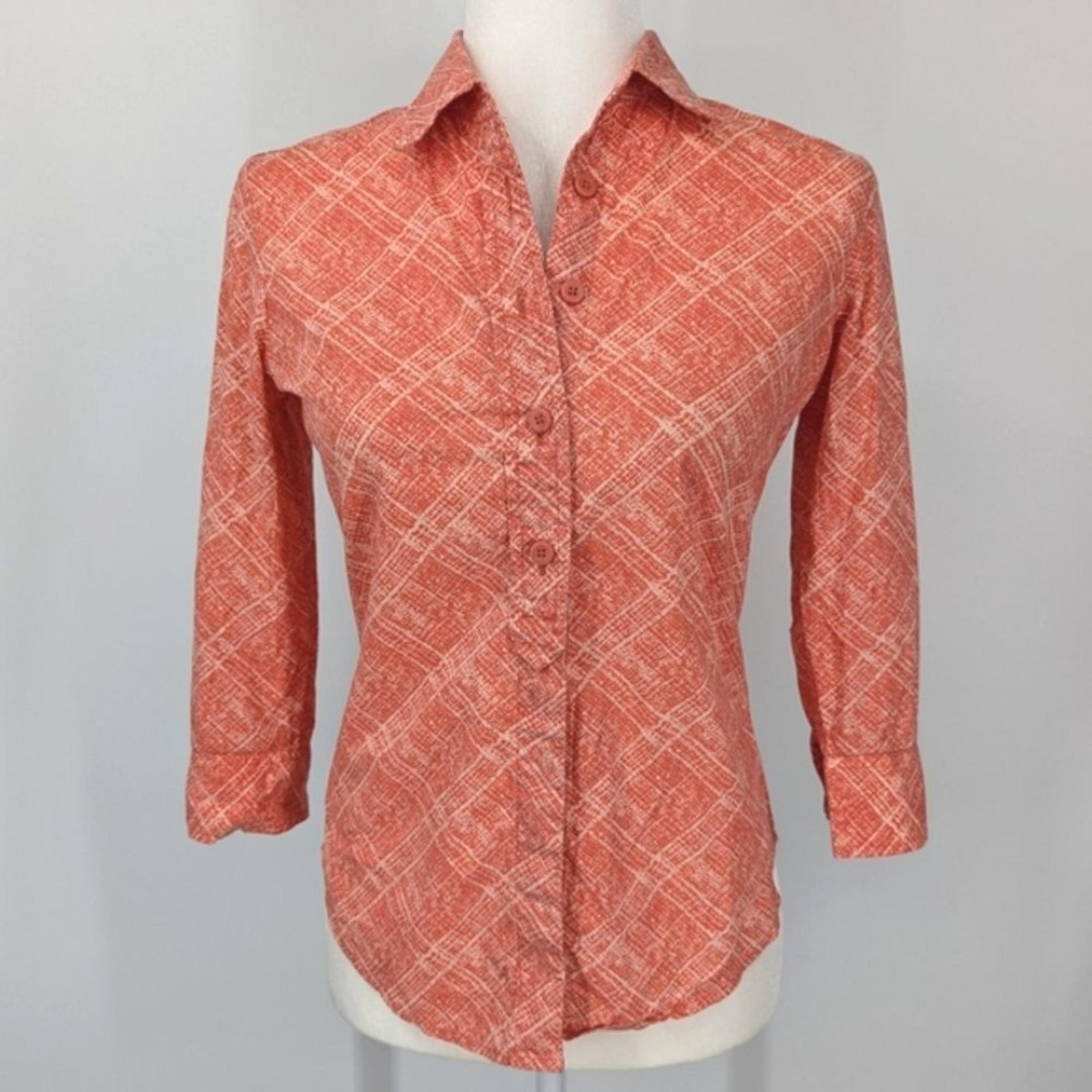 Armani Exchange Women's Orange Button Up Blouse Shirt Roll Up Sleeves X-Small XS