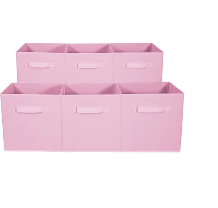 Foldable Storage Cube Basket Bin - Set of 6 - Pastel Pink