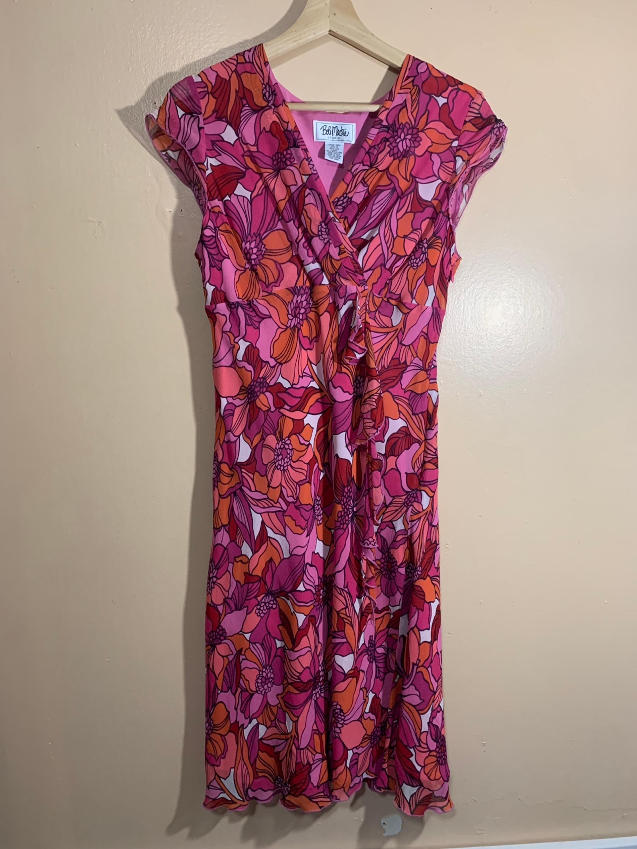 Vtg Bob Mackie Studio Fairy Artsy Floral Knee Length Silk Shift Dress Sz 10