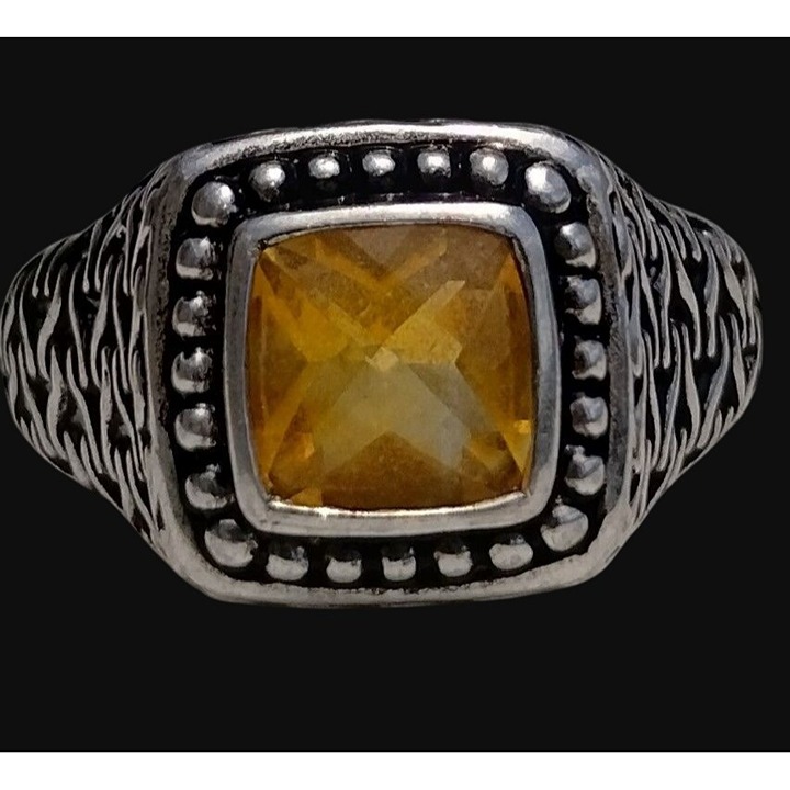 Vintage 925 Sterling Silver Citrine Cocktail ring size 7