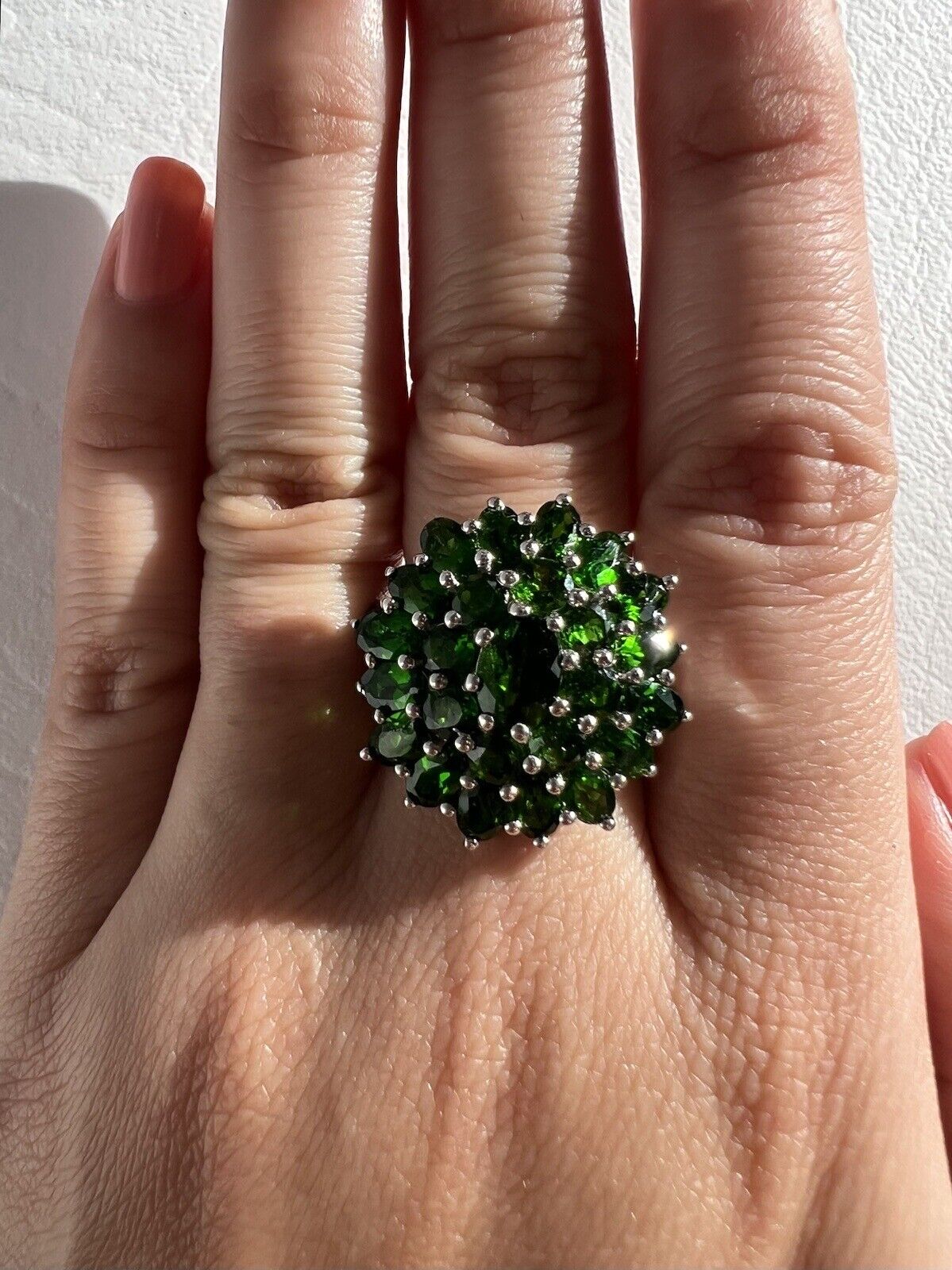 Chrome Diopside Cluster 925 Sterling Silver Flower Ring, Size 8.75