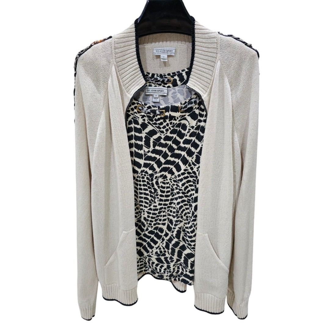 St John Sport 2 Piece Set Full Zip Cardigan Santana Knit Large Shirt Medium