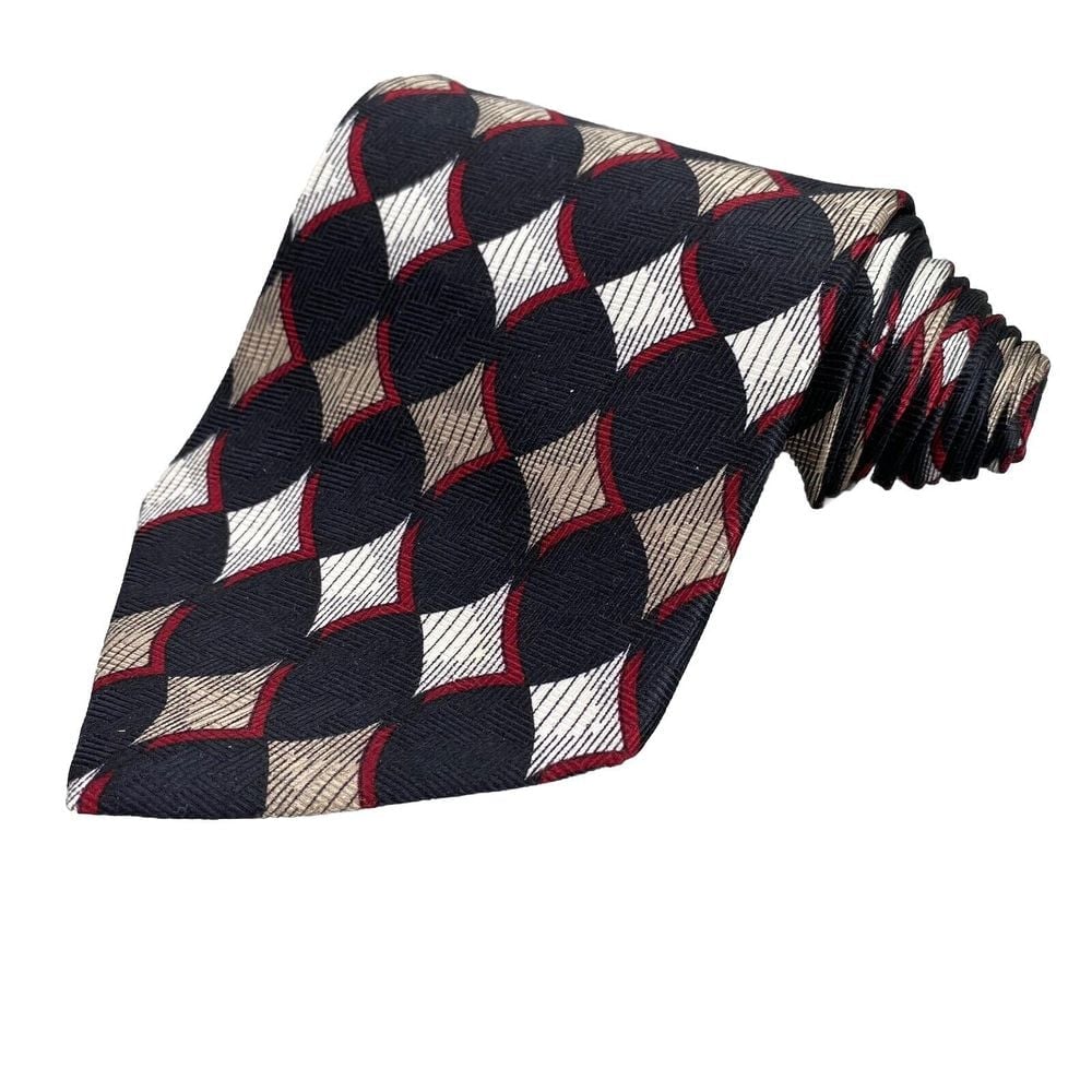 Vintage Givenchy Monsieur Tie 100% Silk Mens Black Red Geometric Italian Fabric