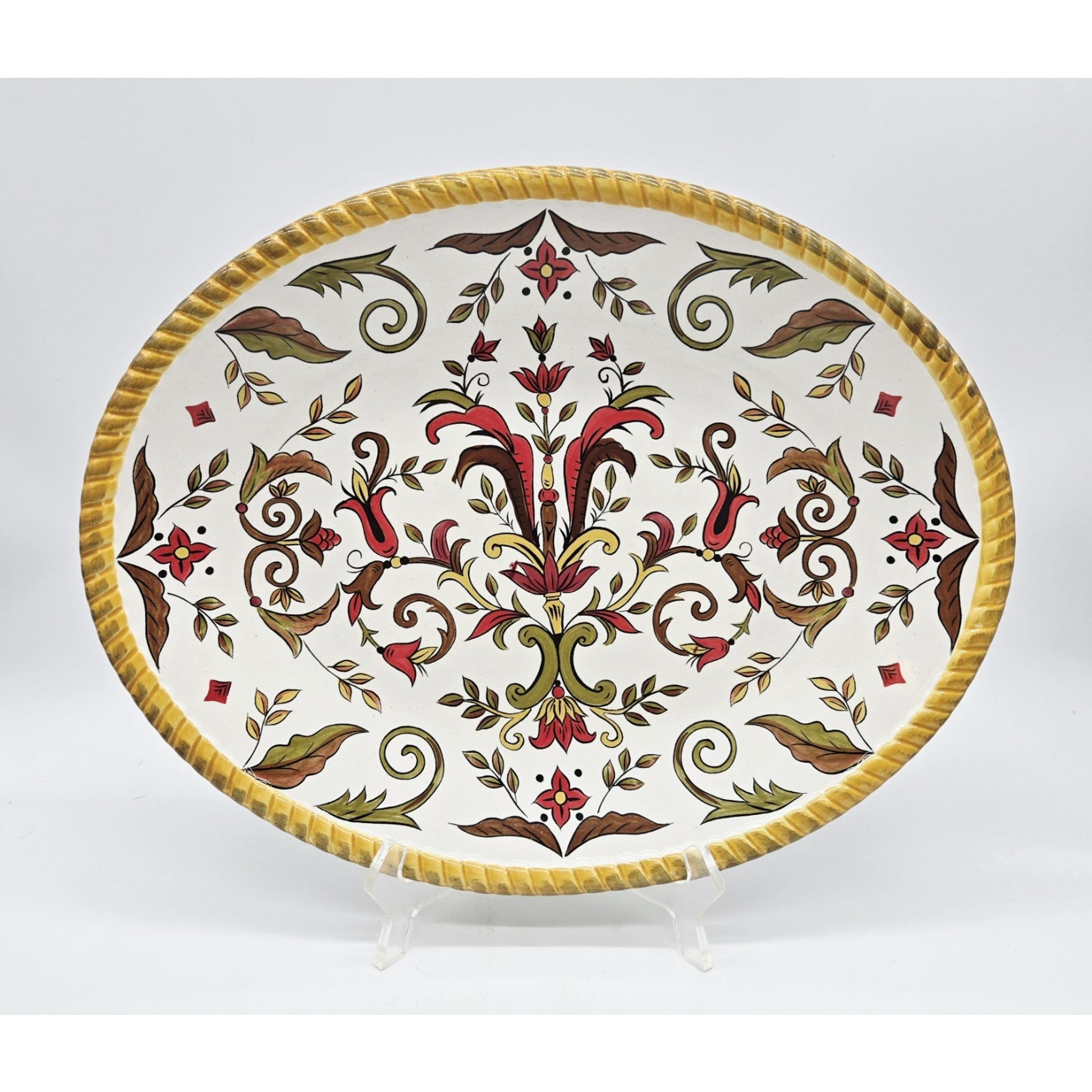 Pier 1 Oralia 15" Oval Earthenware Platter Flower Vine Scroll