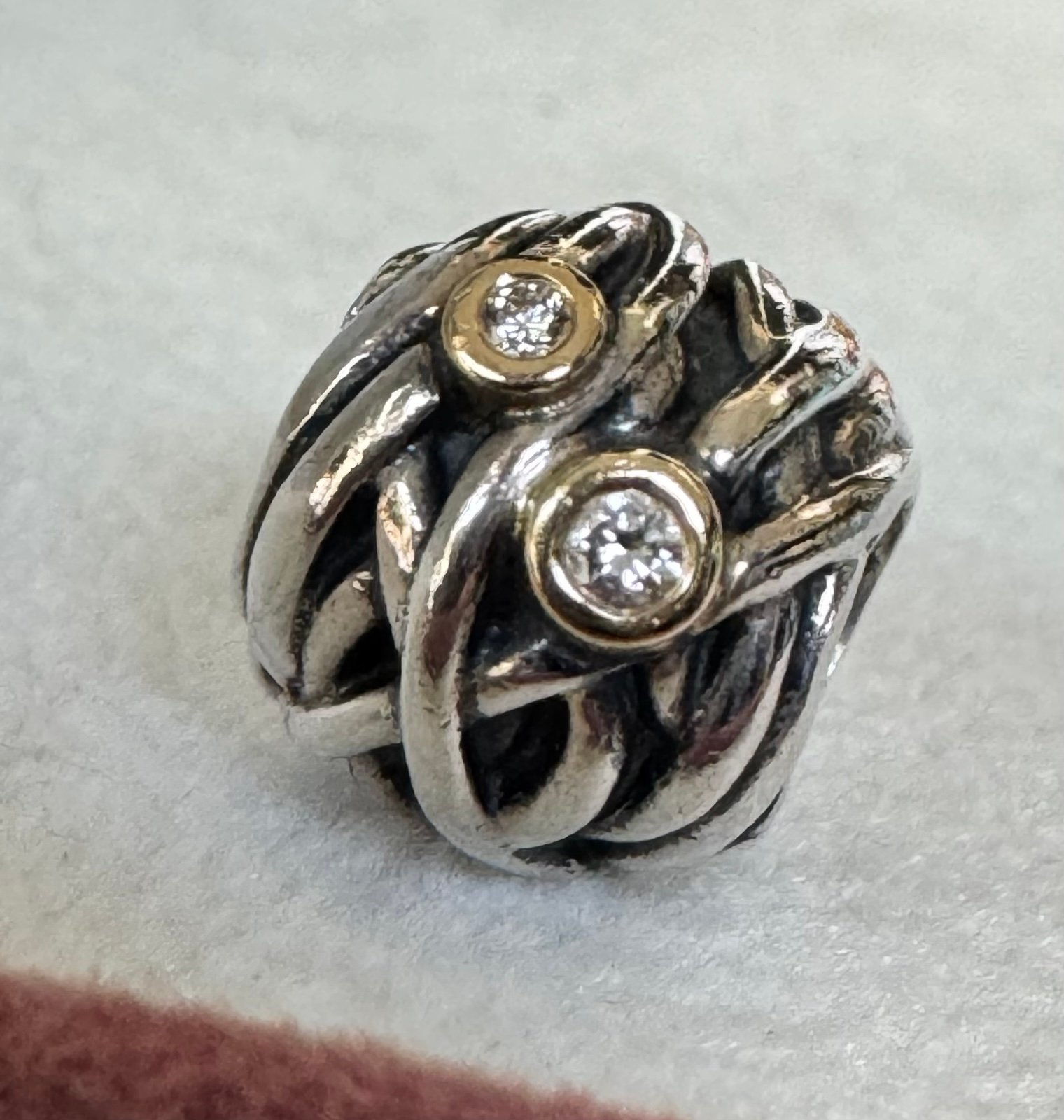 Genuine Pandora Silver & 14k Gold Woven Splendor Diamond Charm