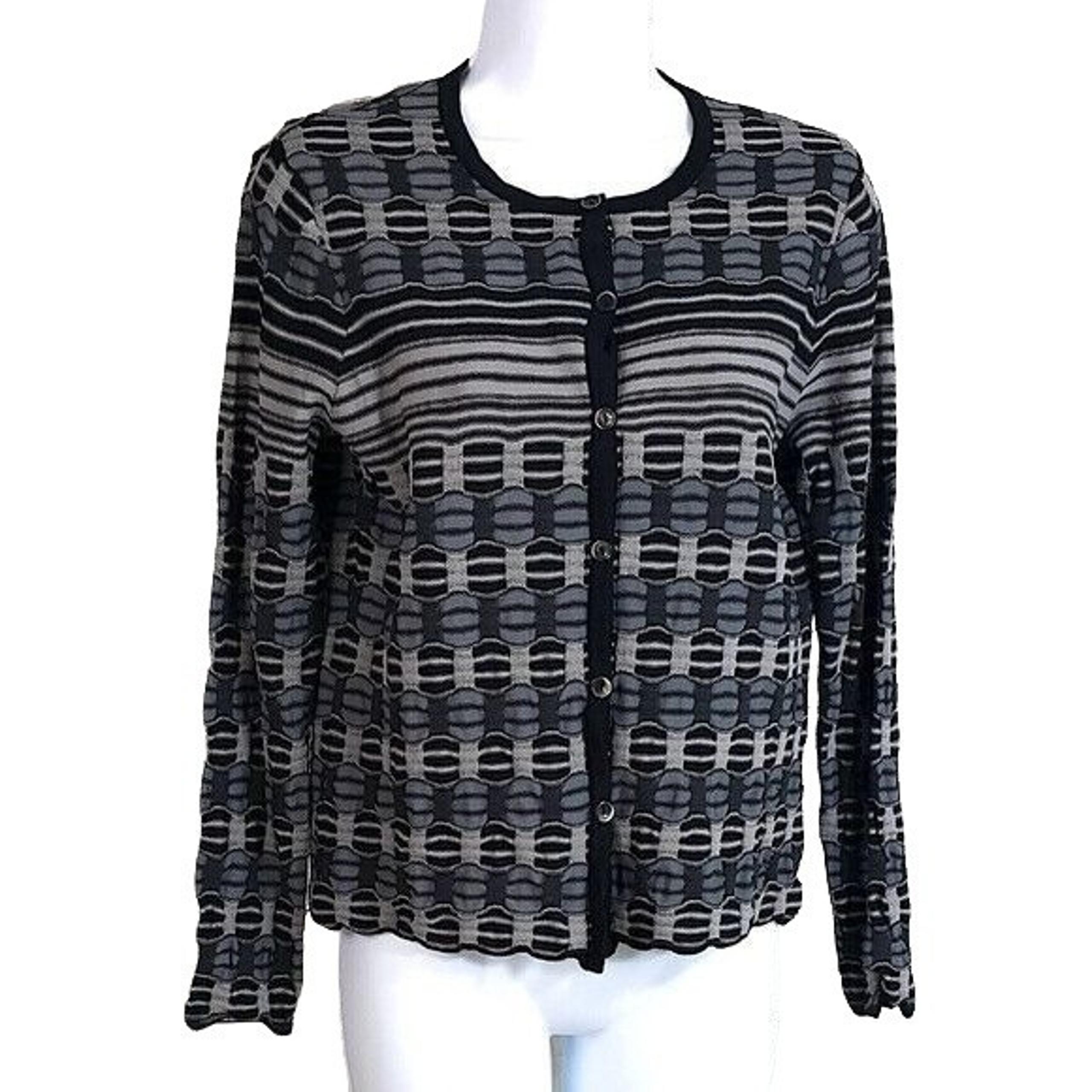 Pendleton Womens Knit Top Gray Medium Petite Button Long Sleeve Basketweave