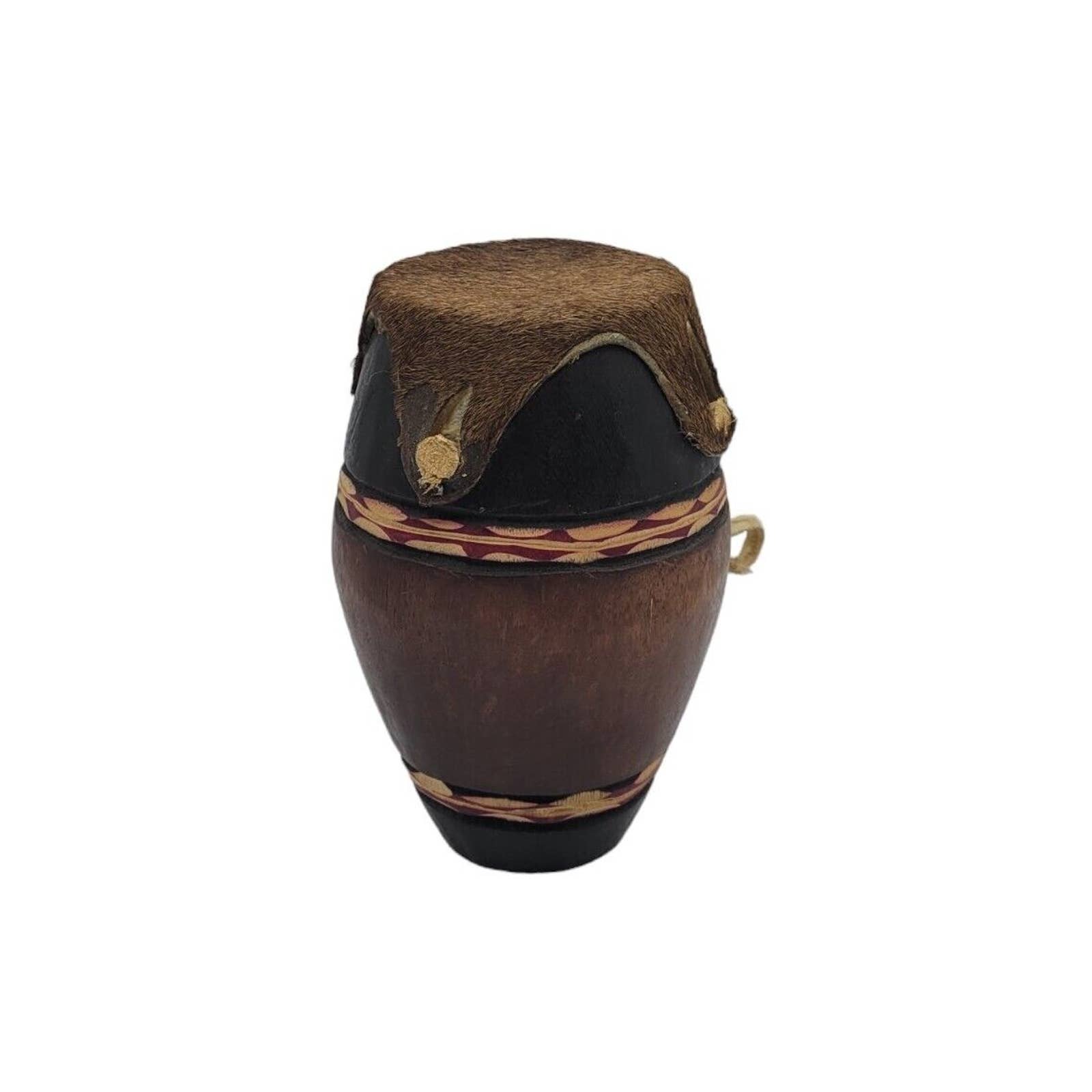 Traditional Tribal Folk Art Carved Wood Animal Hide 5.5 Decorative Drum