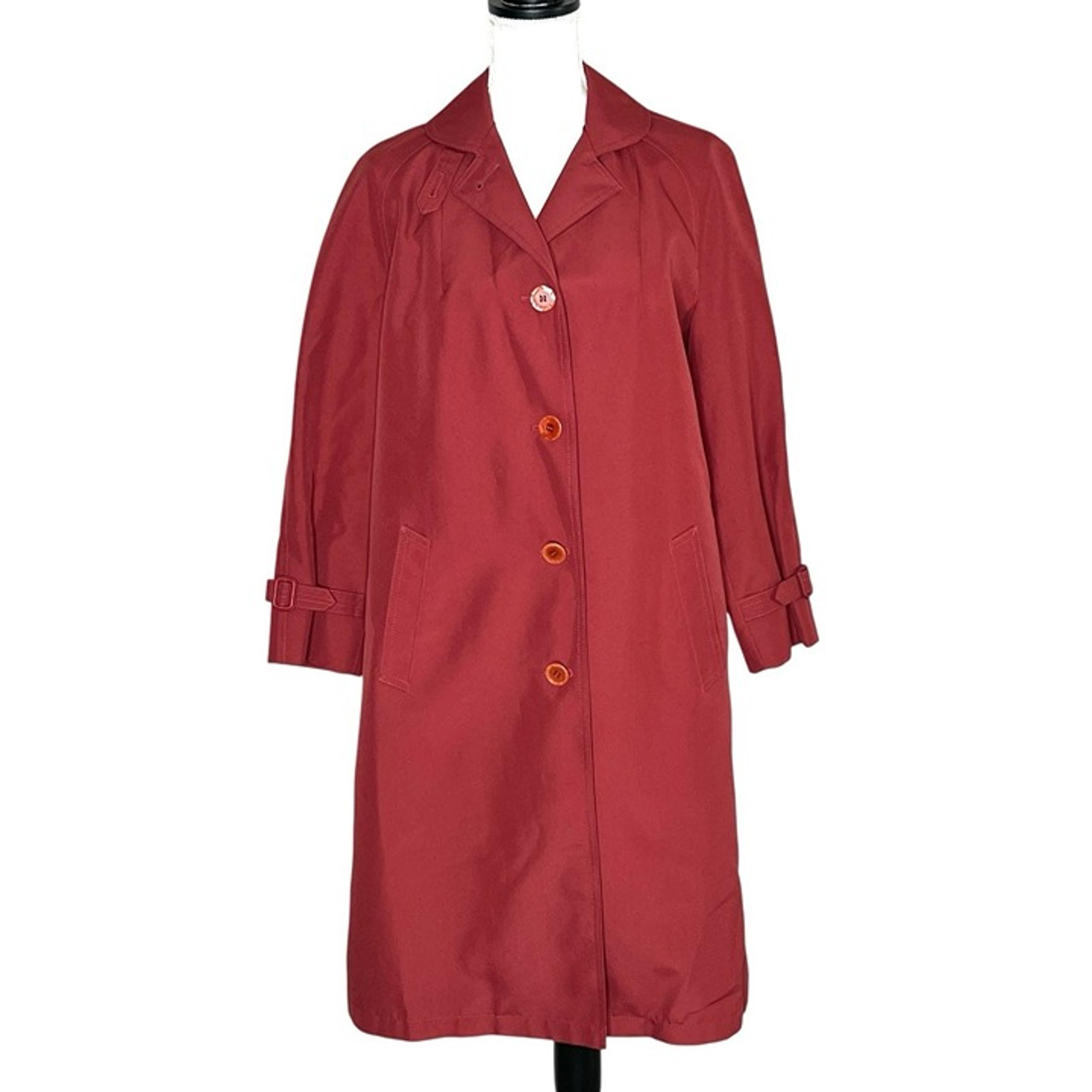 Vintage Misty Harbor Petite Trench Coat Burgundy Red Union Made In USA Large