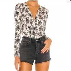 Free People Turnt Bodysuit Cream And Black Floral Womens XS Stretch Crossover Vi