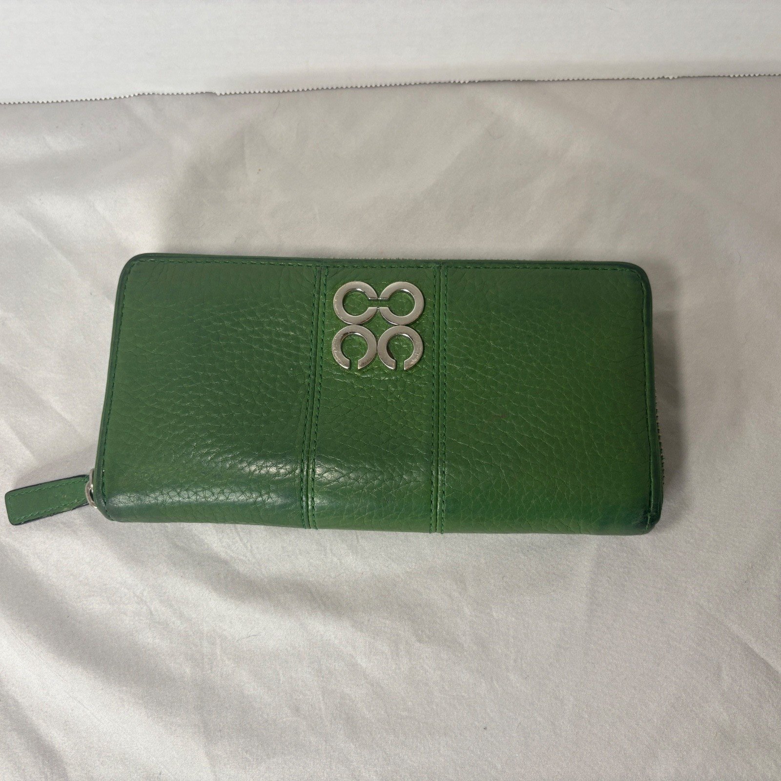Coach Op Art Long Wallet Leather Green Silver Metal Fittings Round Zipper