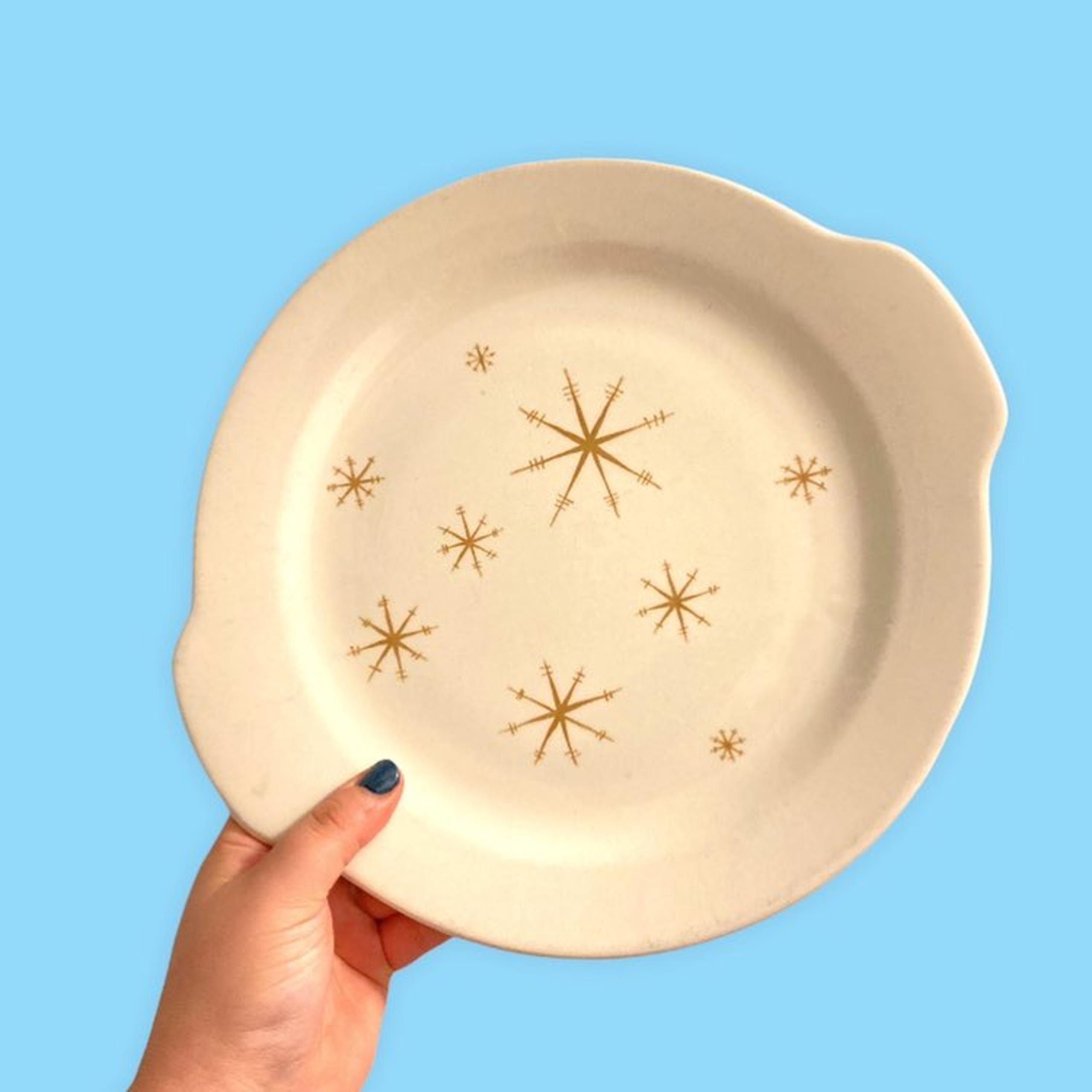 Vtg MCM Atomic Snowflake Star Glow Platter
