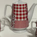 Vtg Red/White Quilted Pattern Teapot/4 Cups/ Creamer/Sugar/ A Price Import Japan
