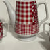 Vtg Red/White Quilted Pattern Teapot/4 Cups/ Creamer/Sugar/ A Price Import Japan
