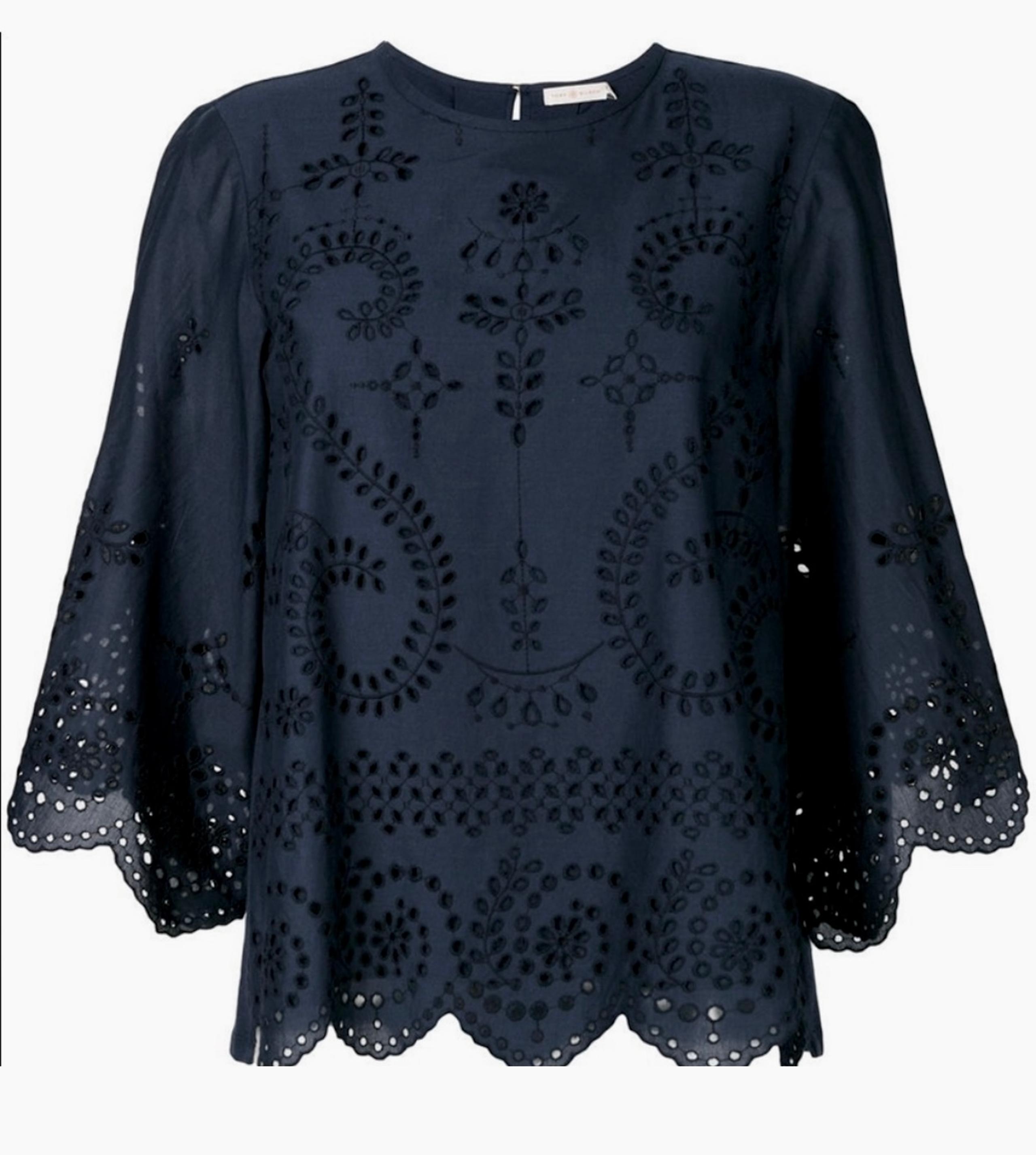 Tory Burch Women's Mariana Eyelet Blouse in Black, Size XS