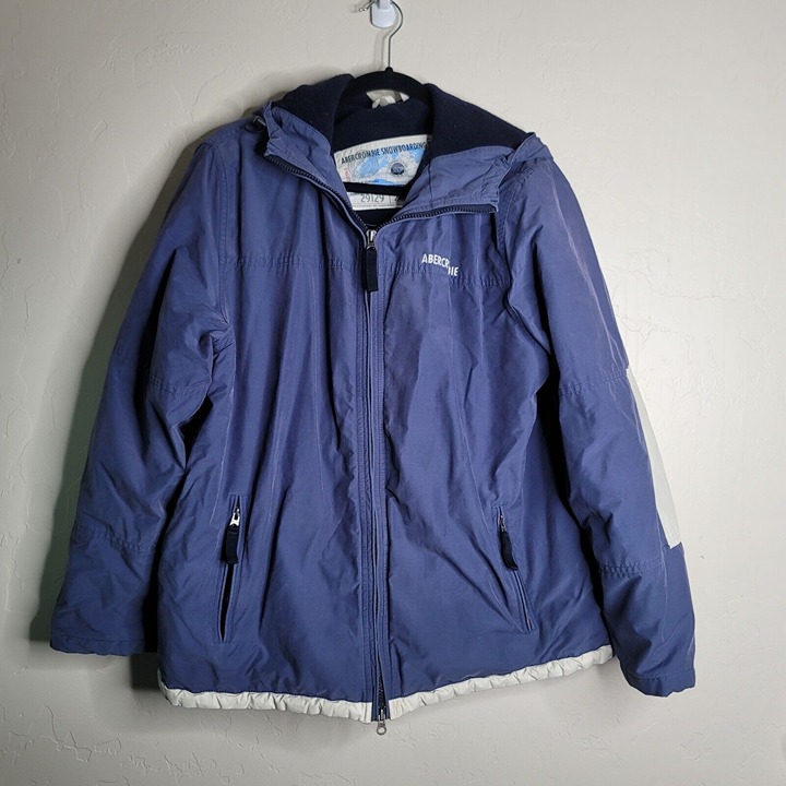 Abercrombie Blue Hooded Ski Snow Jacket Size Large Fleece Lined