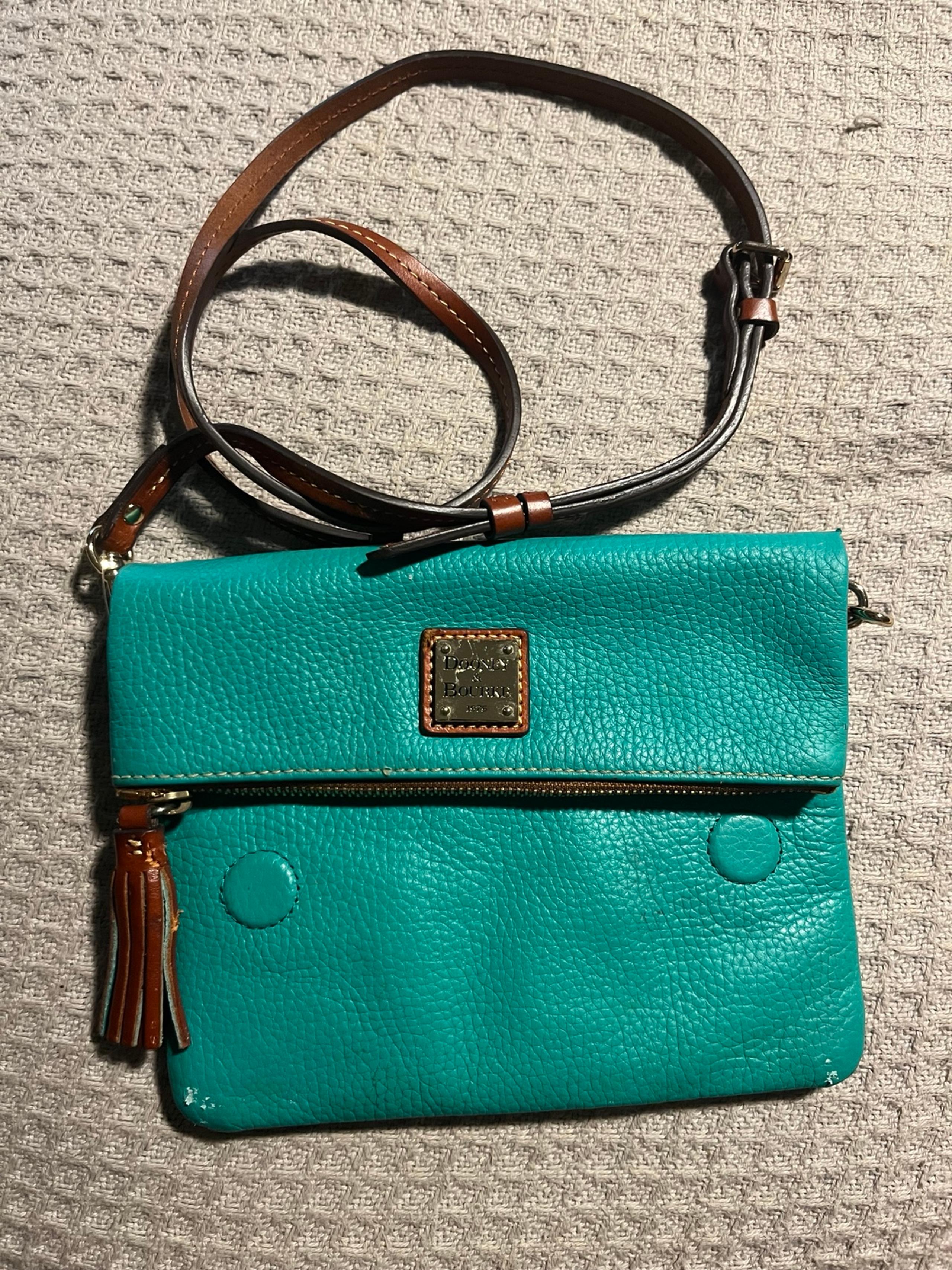 Dooney & Bourke Pebble Grain Foldover Zip Crossbody Shoulder Bag Teal Green