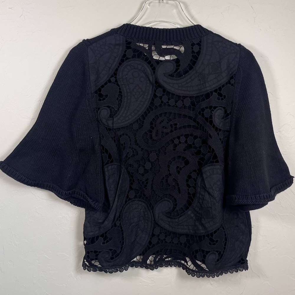 See By Chloe Black Cotton Blend Sweater Paisley Crochet Back medium