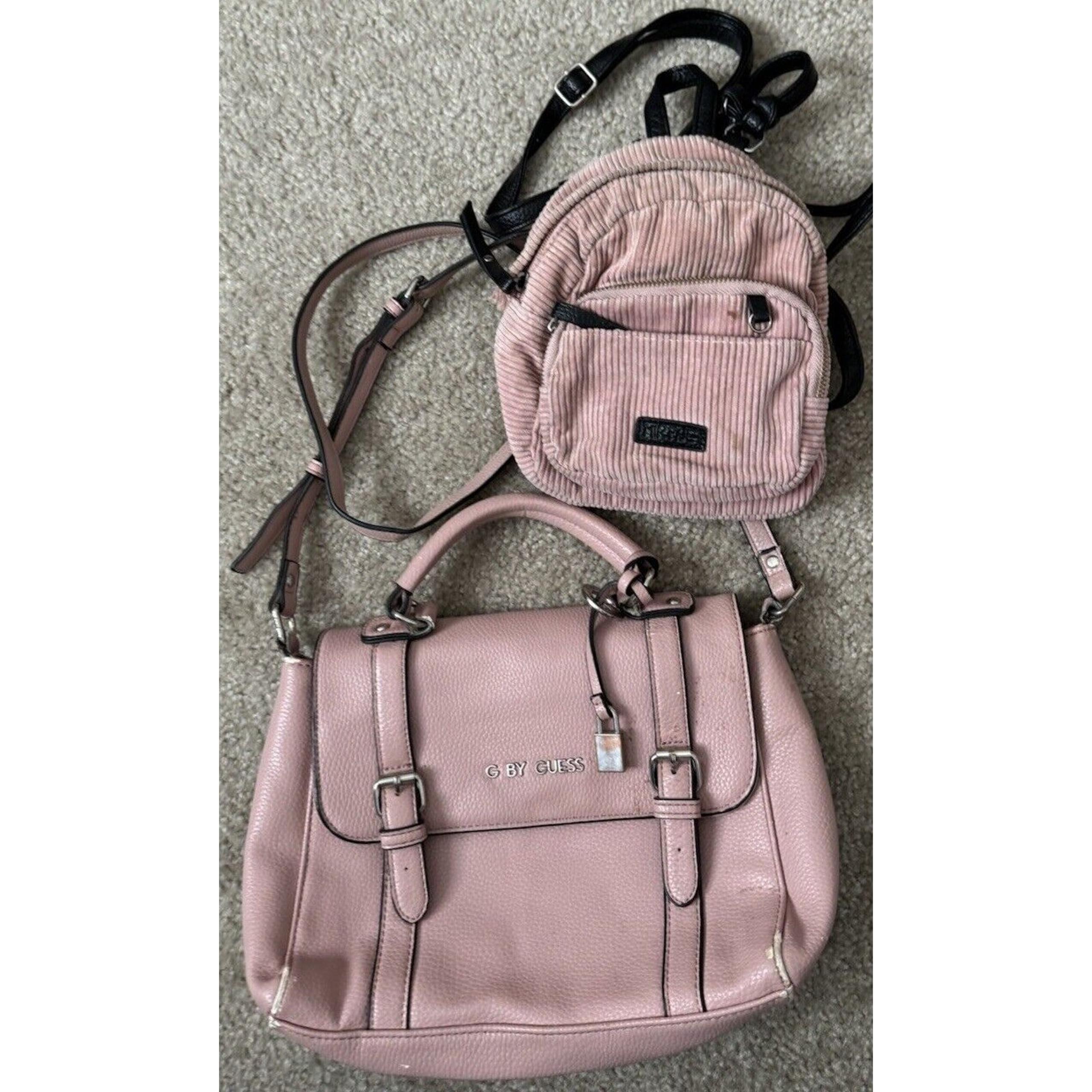 G by Guess Cross/body Shoulder Purse Magnetic & Mini Pink Backpack Bag Bundle
