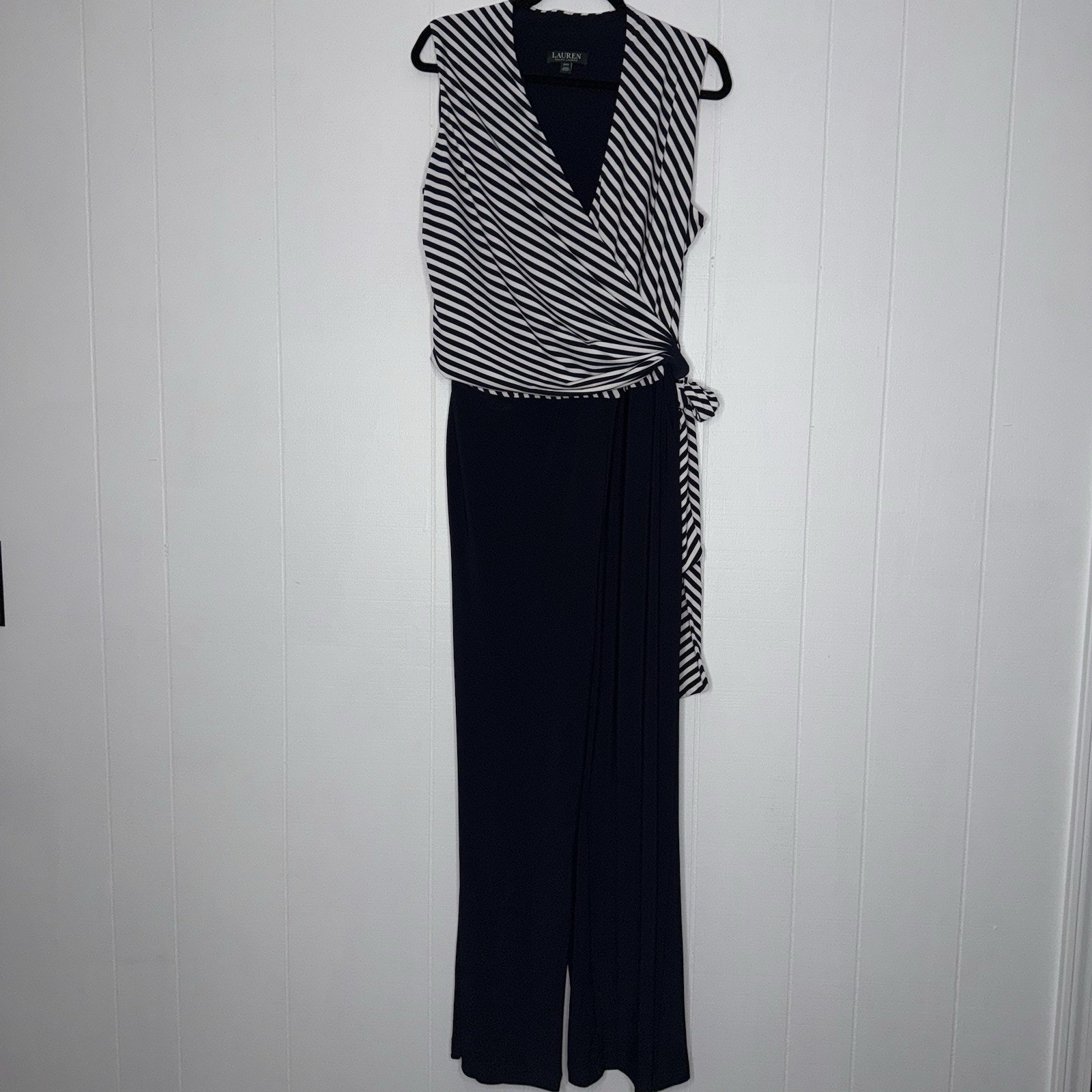 Lauren Ralph Lauren Women’s Navy Stripe Wrap Top Jumpsuit Nautical Size 22W