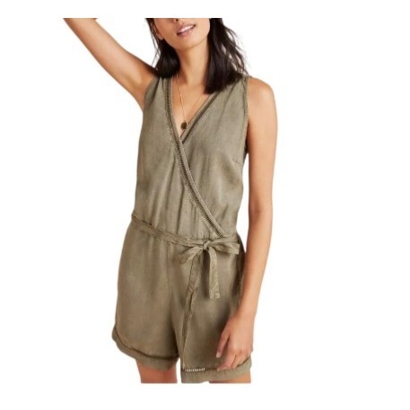 Cloth & Stone By Anthropologie Womens Burlingame Romper Olive Green Size Small