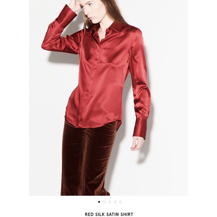 Vintage Parisian Signature Satin Silk Blouse - Ruby Red - Size 8