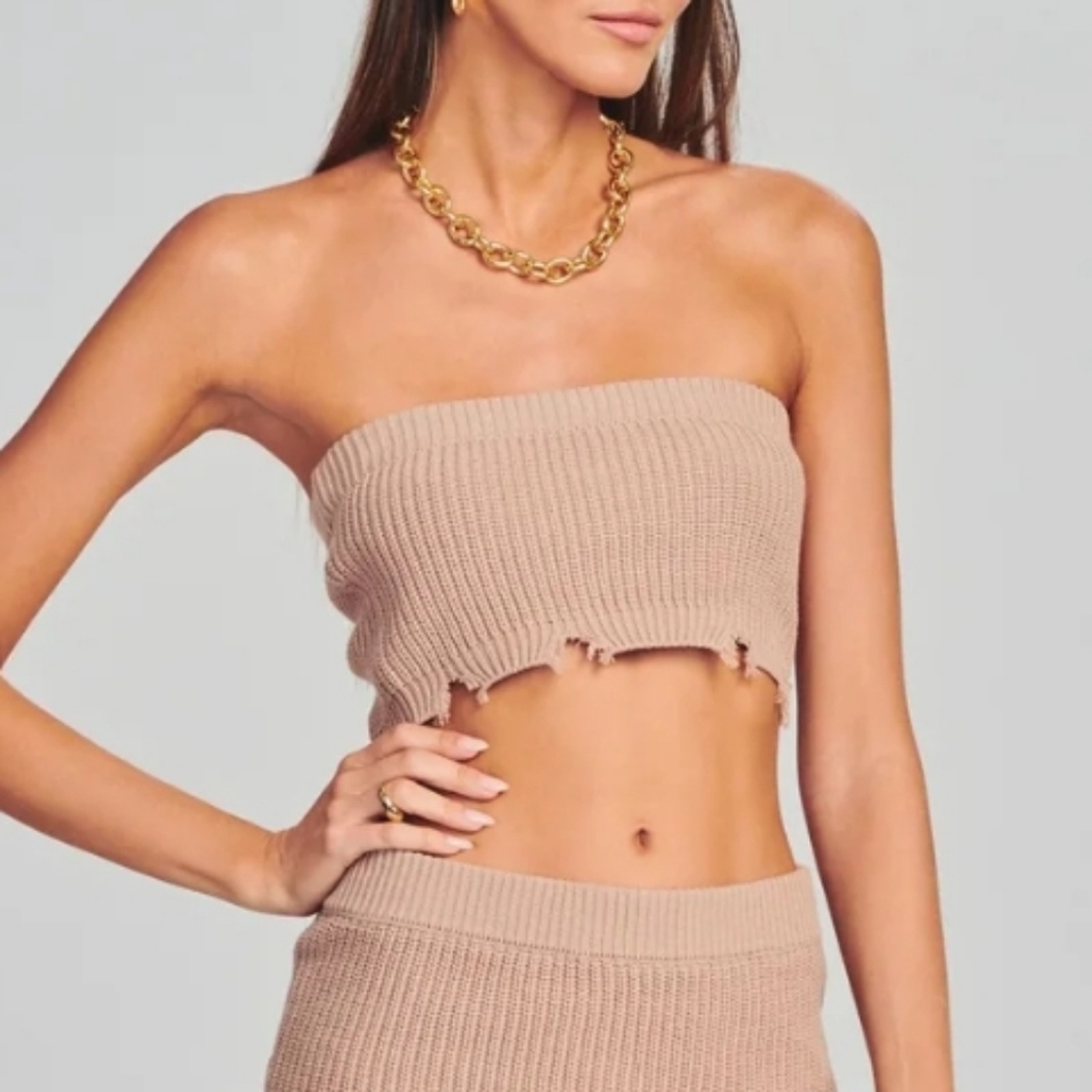 NWT Ser.O.Ya by Revolve Ember Natural Knit Sleeveless Bandeau Tube Crop Top
