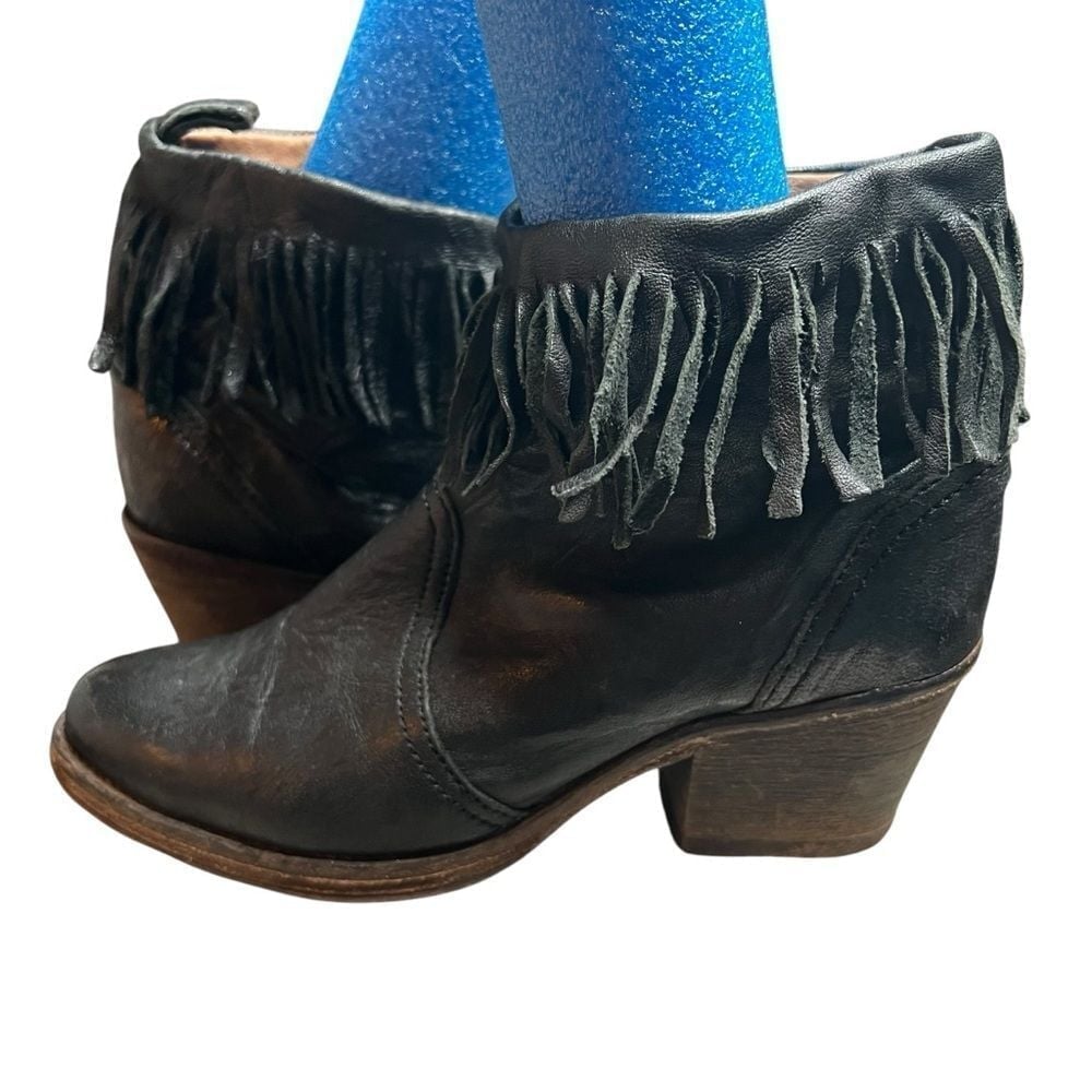 Allsaints Co. Bonny Cuban Ankle Boots Women's 8 38 Fringe Leather Cowgirl Black