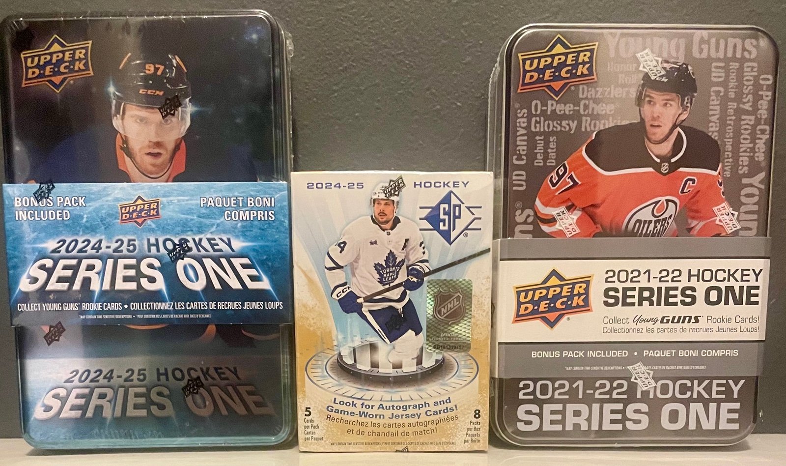 2 Upper Deck Hockey Collectors Tins And 1 NHL SP Blaster Box New Still Sealed
