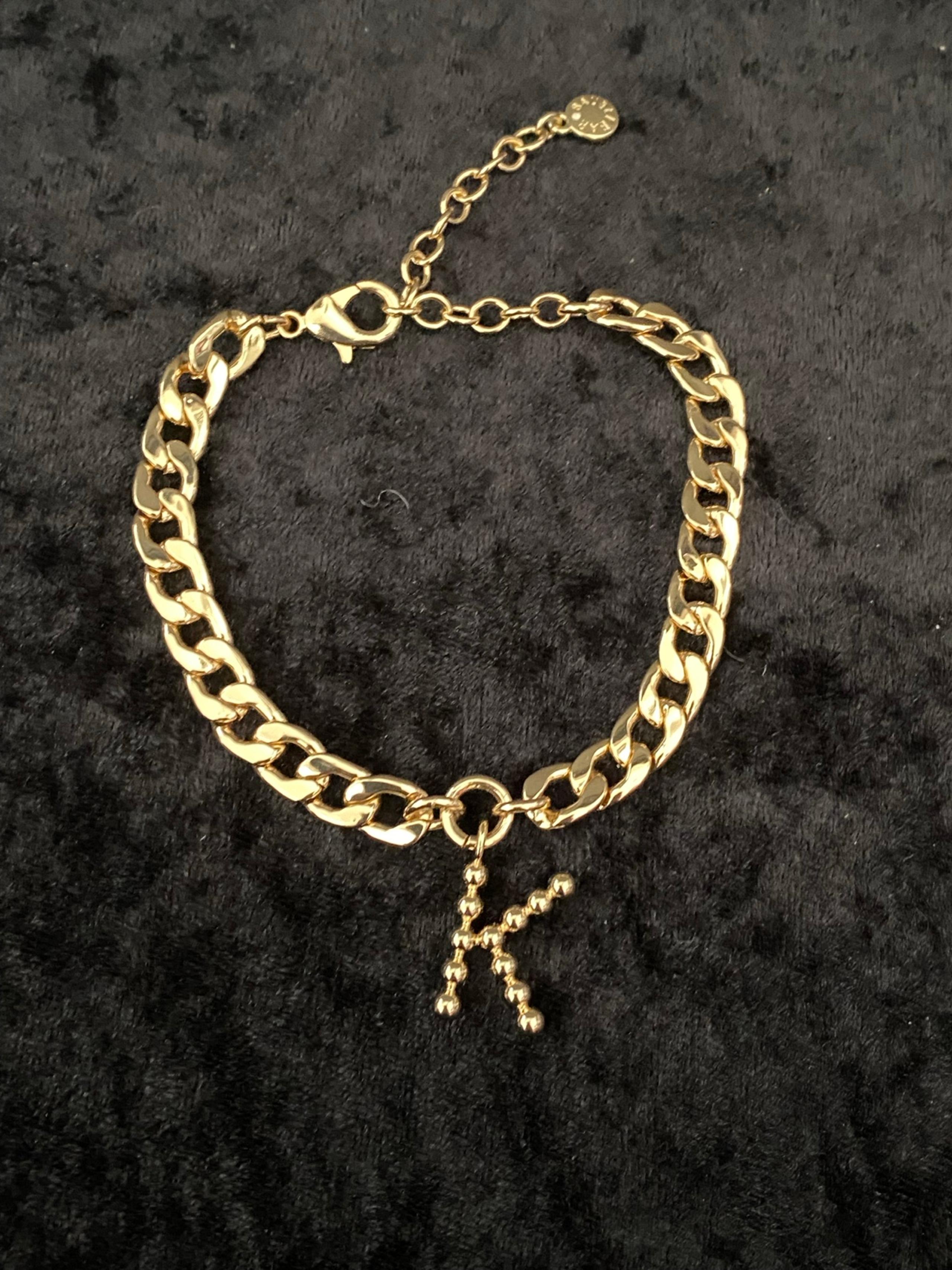 New BaubleBar Bead Initial Charm Bracelet in Gold- K
