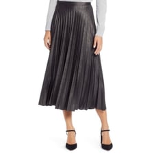 Halogen Metallic Pleated Midi Skirt