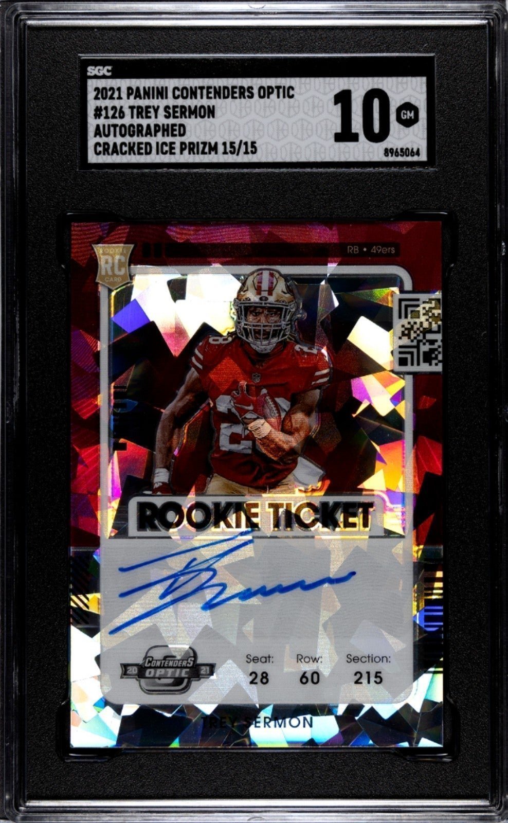 2021 Contenders Optic Trey Sermon Rare cracked ice auto /15 Gem mint 10 Rookie