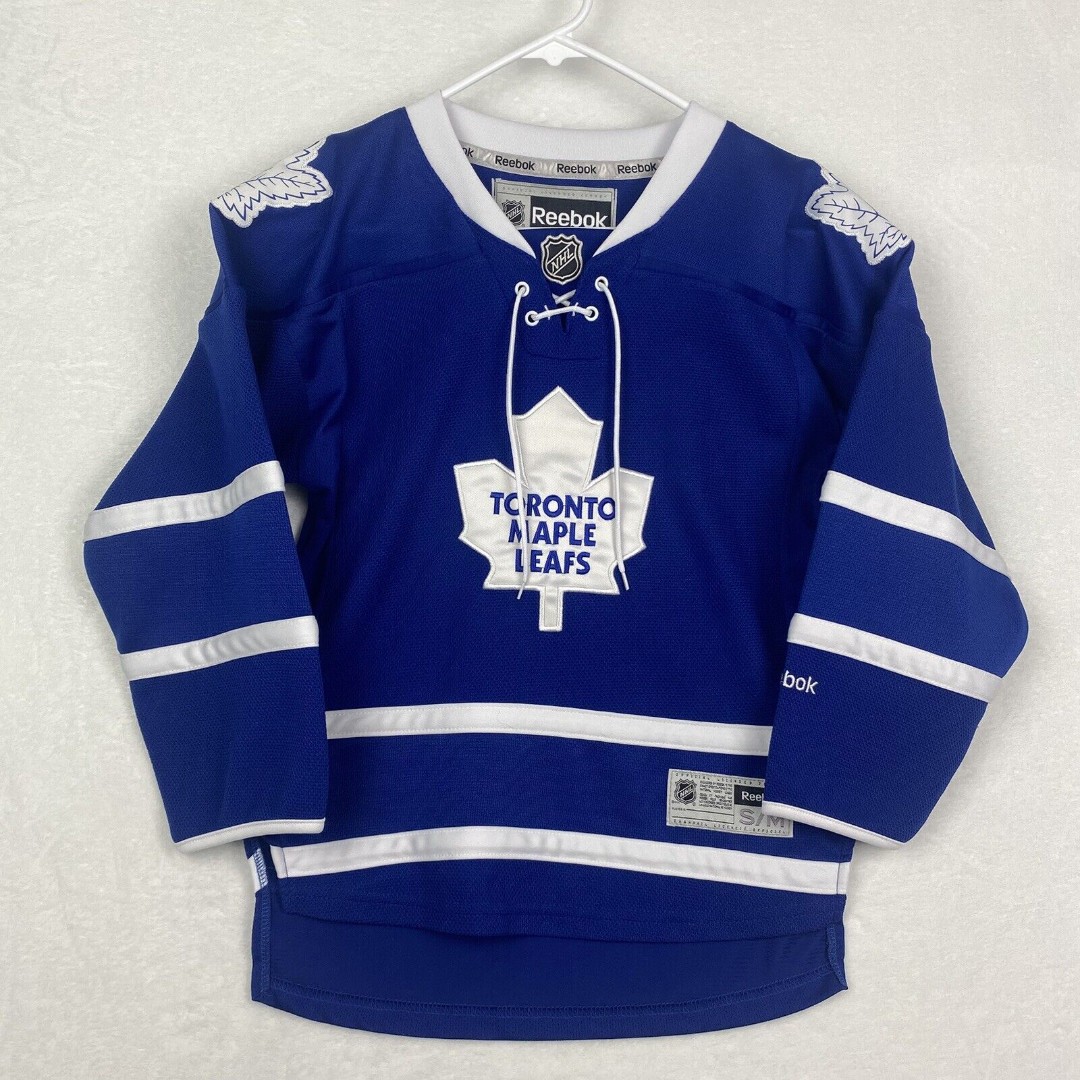 Reebok NHL Toronto Maple Leafs Jersey S/M Youth Kids Blue White Logo Hockey