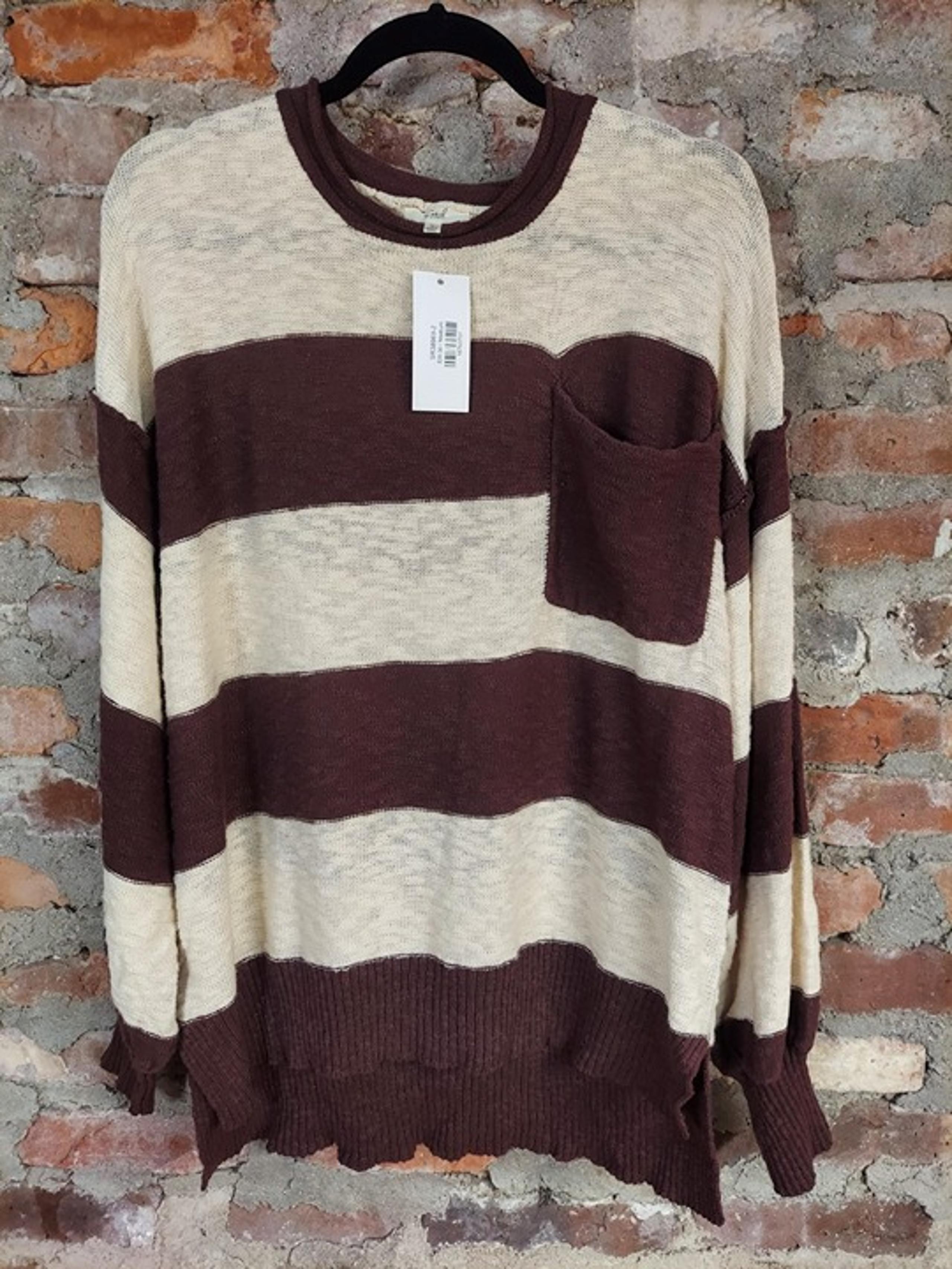 New Brown Sweater Womens Sz M Stripes Loose Knit Top O