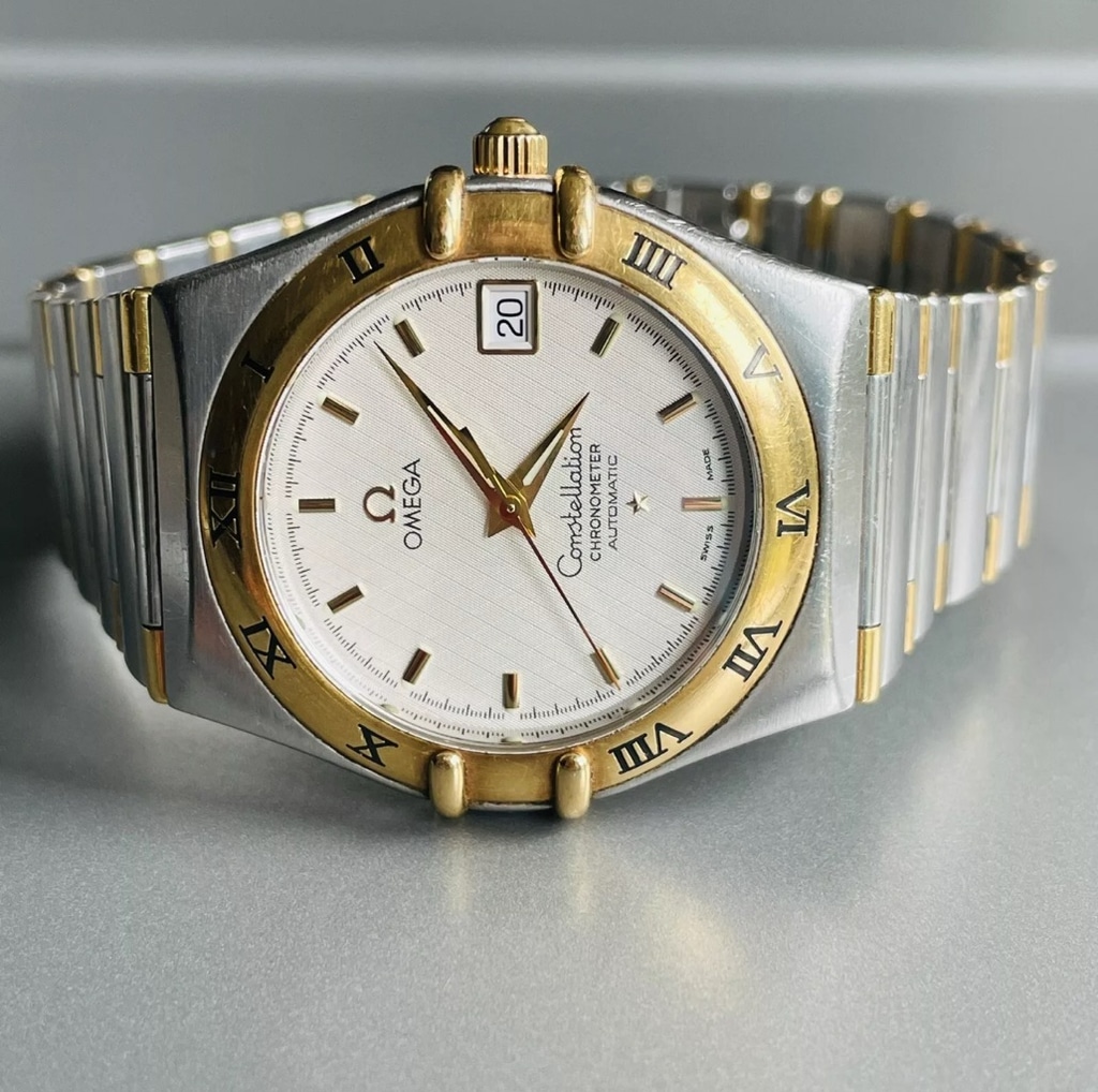 Mens Omega Constellation 18K Gold & SS Automatic Chronometer Watch