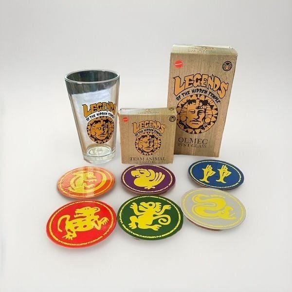 Nickelodeon Legends Of TheHidden Temple, OLMEC Pint Glass & Team Animal Coasters