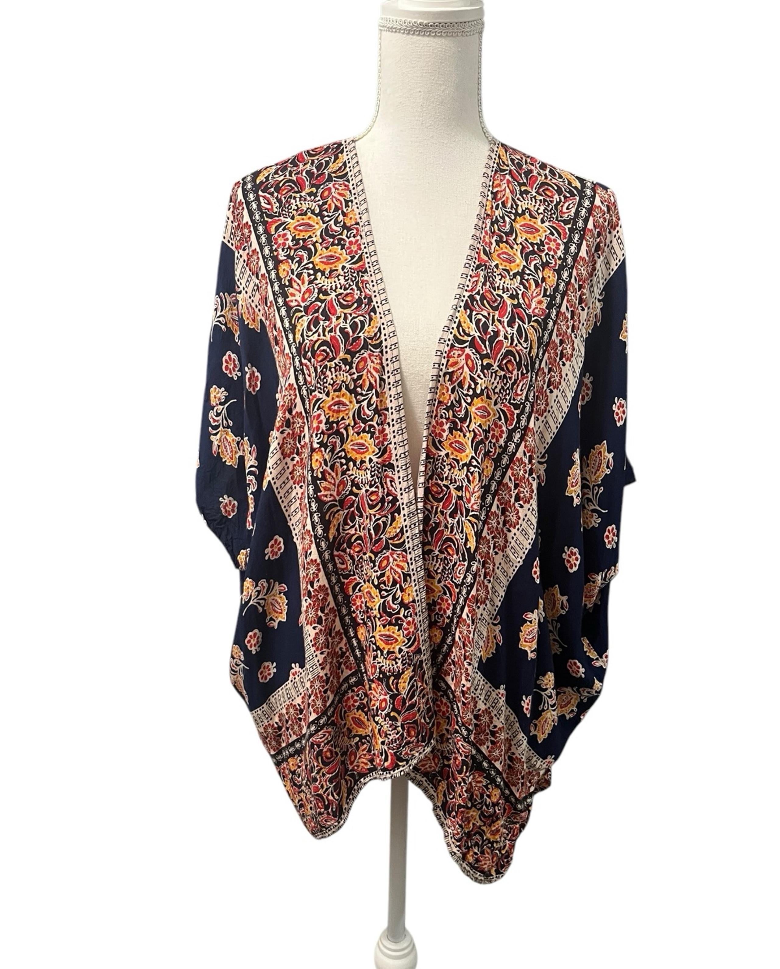 Angie Boho Paisley Open Front Dolman Sleeve Kimono Wrap Medium