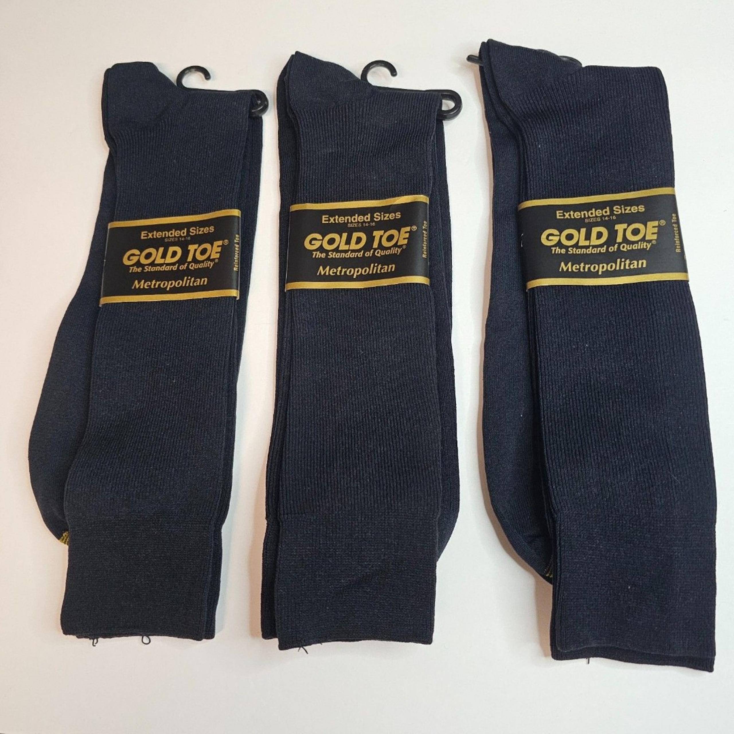NOS Gold Toe Men's Metropolitan Navy Crew Dress Socks Lot of 3 Size 13-16