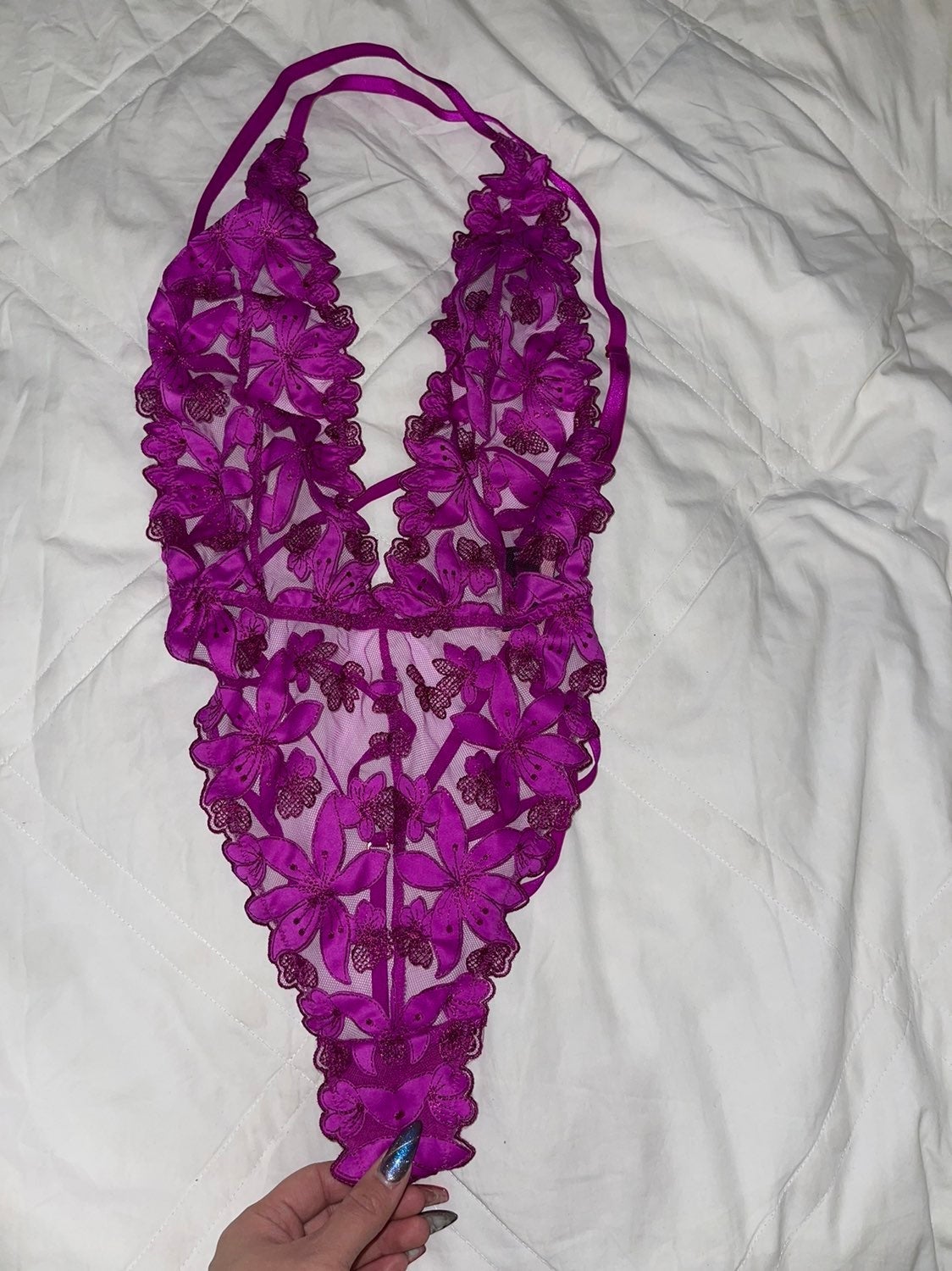 Magenta floral lingerie piece form VS